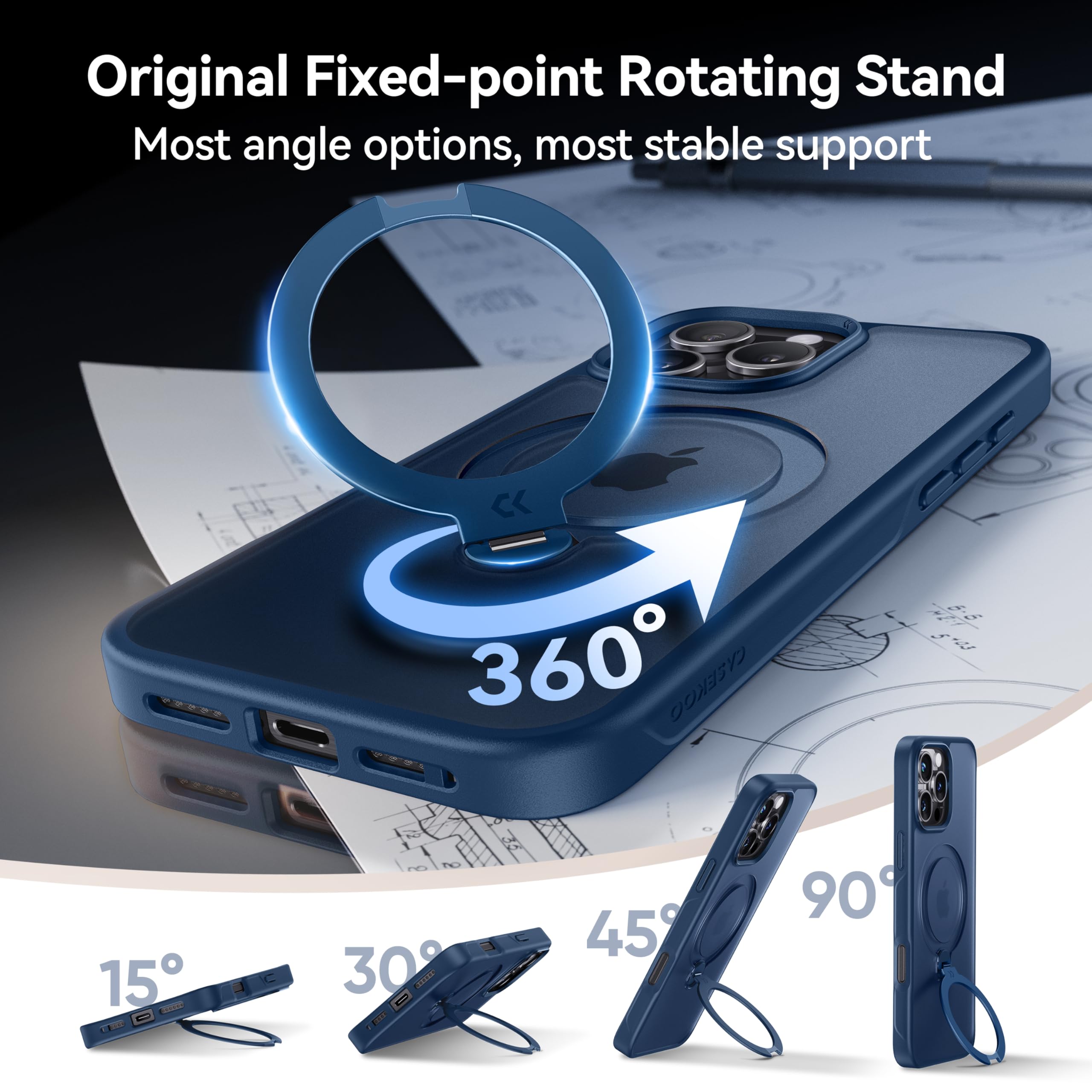 Foto 2 | Funda De Teléfono Casekoo Patentada Con Soporte Magnético De Giro De 360° Para Iphone 16 Pro Max, Azul - Venta I