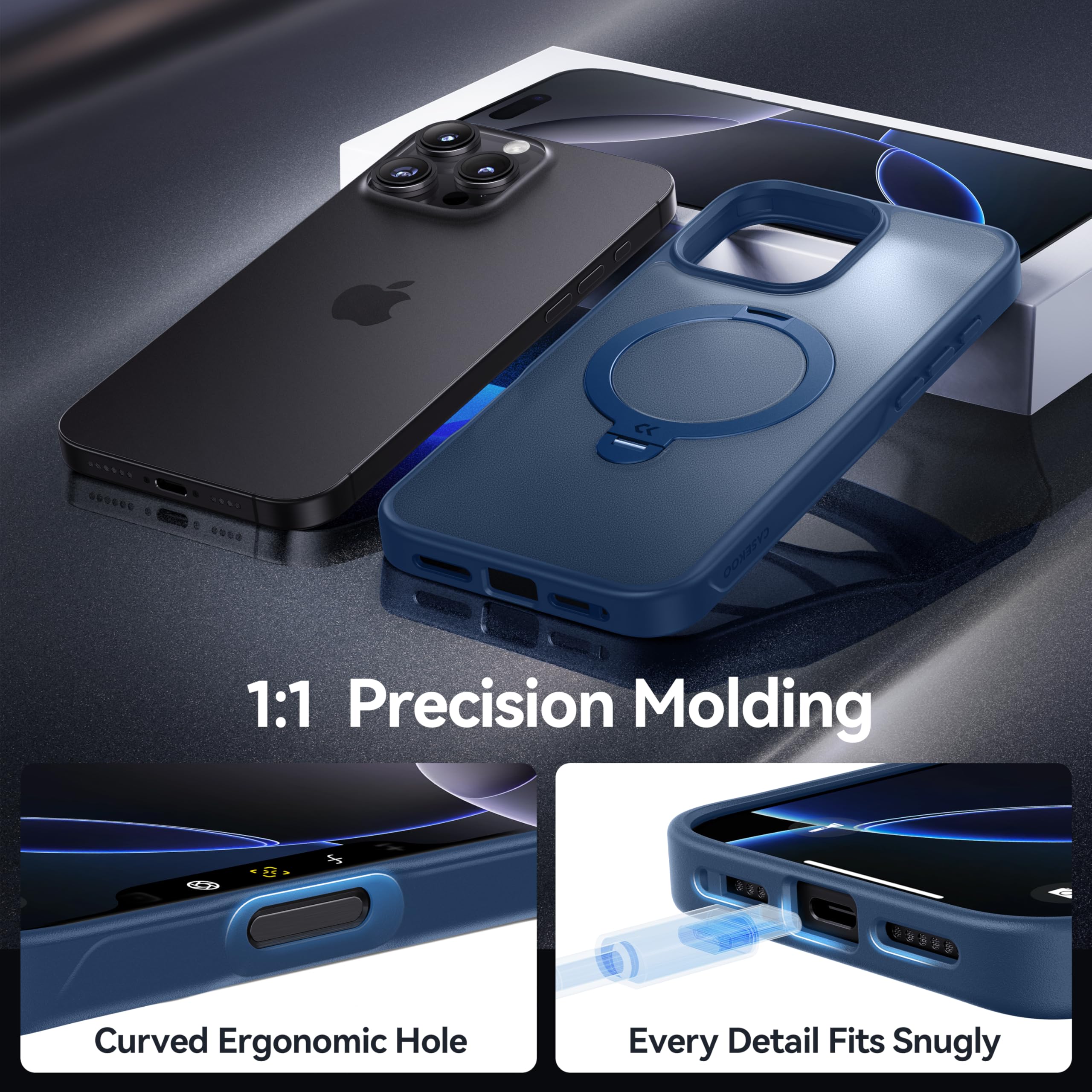 Foto 8 pulgar | Funda De Teléfono Casekoo Patentada Con Soporte Magnético De Giro De 360° Para Iphone 16 Pro Max, Azul - Venta I