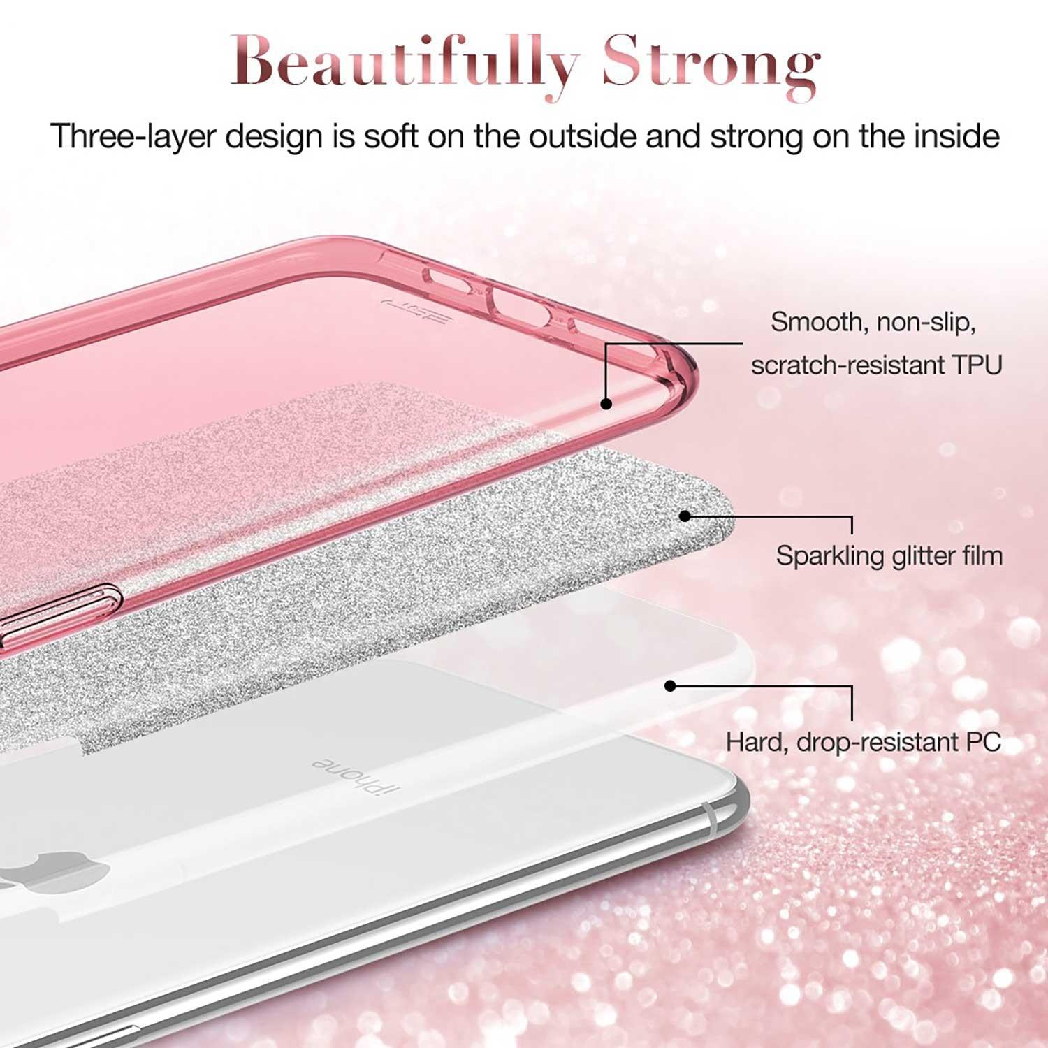 Foto 4 pulgar | Funda Esr Glitter Brillos para iPhone 11 Pro color Rosa