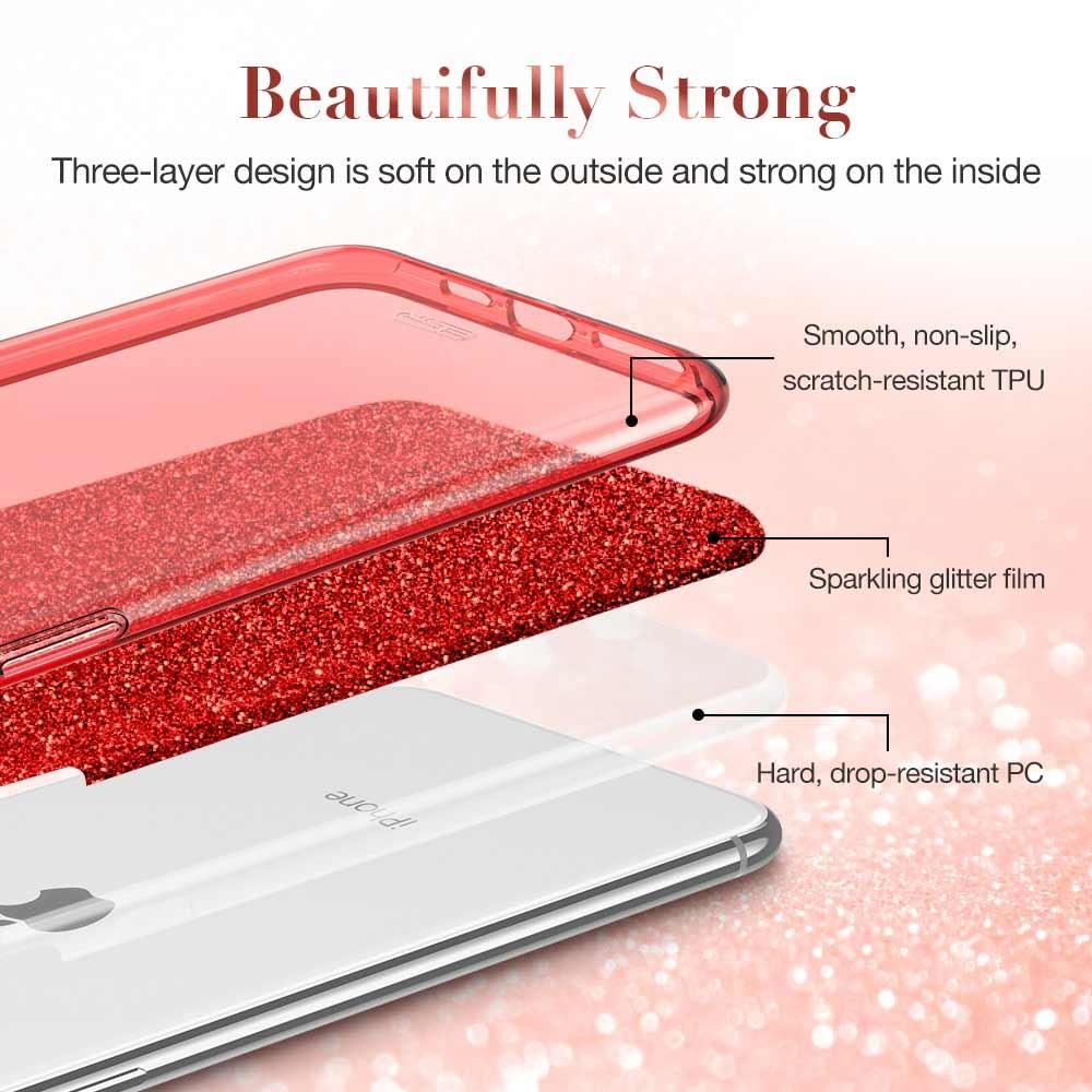 Foto 3 pulgar | Funda Esr Glitter Brillos para iPhone 11 Pro color Rojo