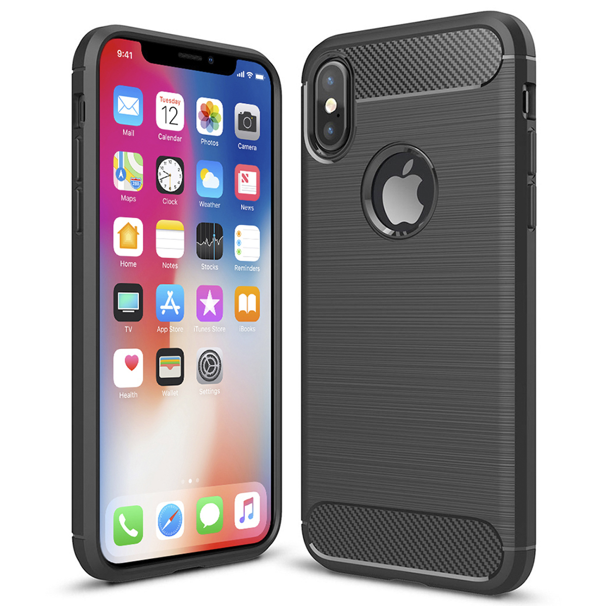 Foto 2 pulgar | Funda Premium Fibra De Carbono Para iPhone X Max Iphone Xs Max Suave Flexible Color Negro