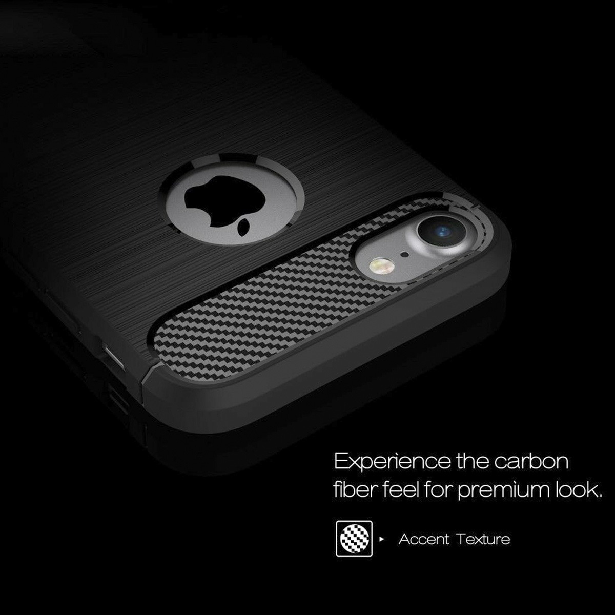 Foto 3 pulgar | Funda Premium Fibra De Carbono Para iPhone 7/8 y SE 2020 Suave Flexible color Negro