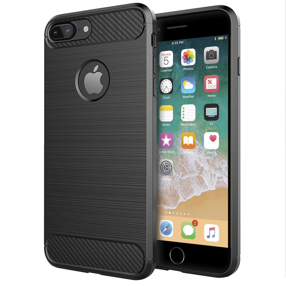Funda Premium Fibra de Carbono para iPhone 7 Plus, 8 Plus Suave Flexible color Negro