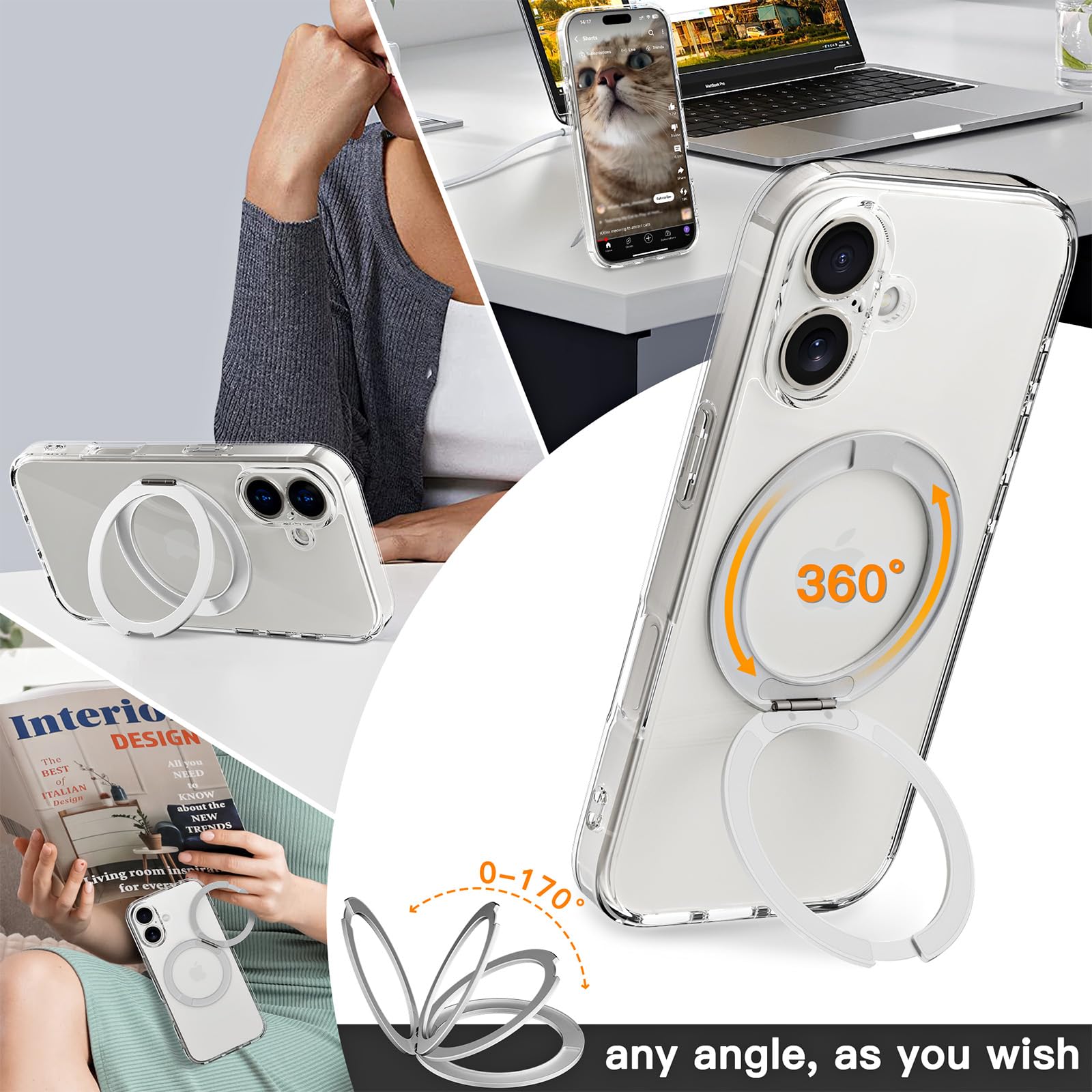 Foto 6 pulgar | Funda Magnética Coolqo Para Iphone 16 Con Soporte Anular De 360° - Venta Internacional.