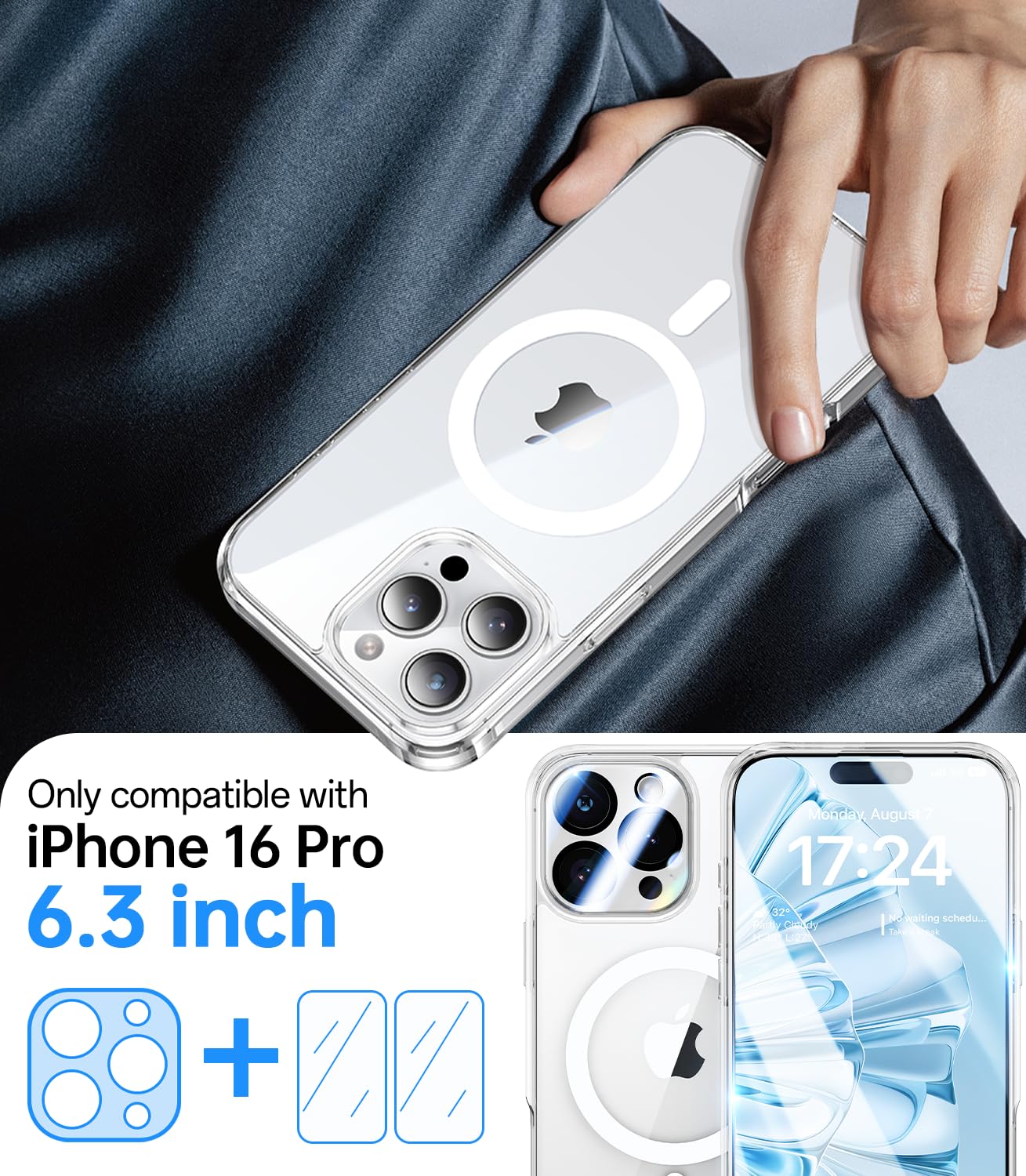 Foto 3 pulgar | Funda Magnética Meifigno Para Iphone 16 Pro De 6,3 Pulgadas Con Protectores - Venta Internacional.