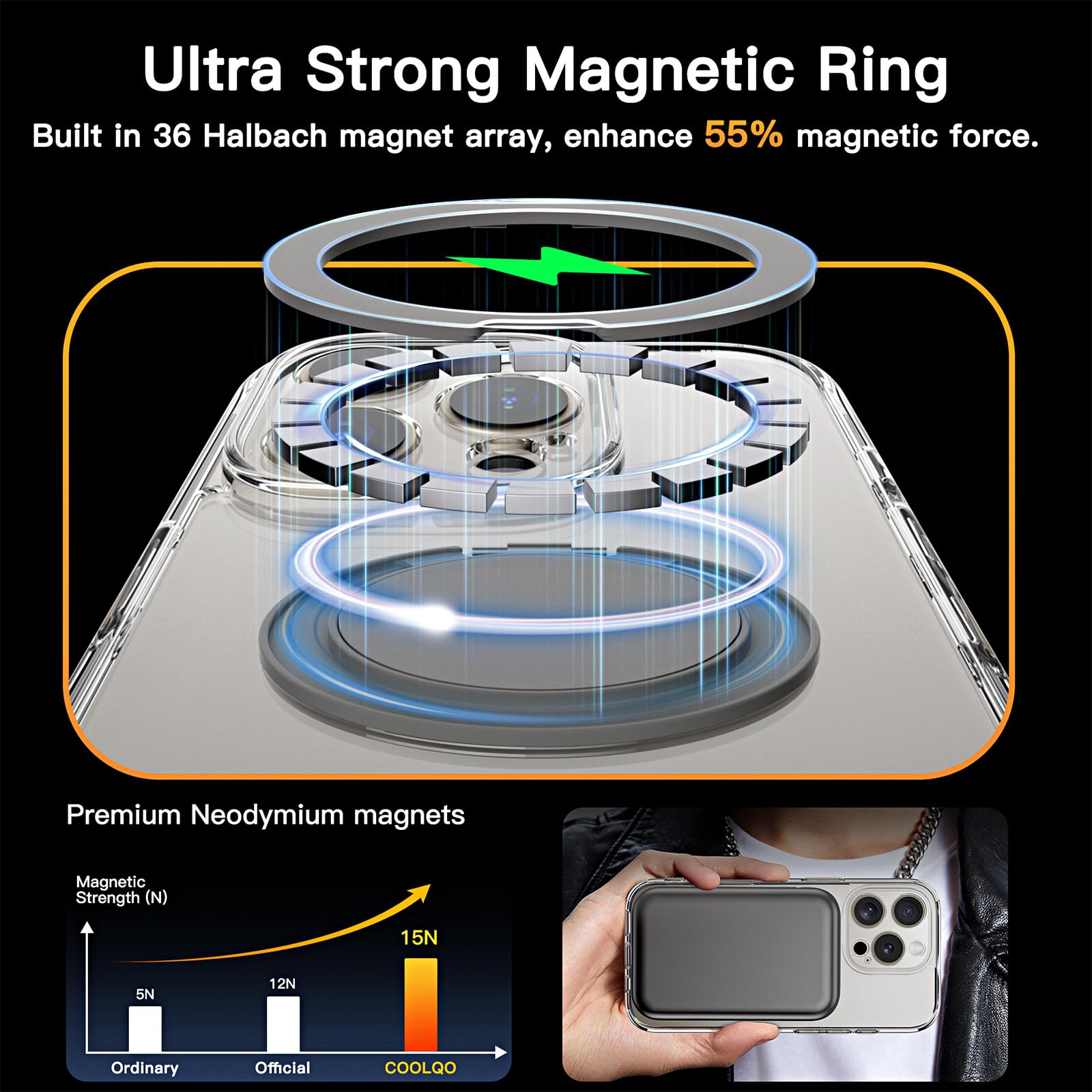 Foto 5 pulgar | Funda Magnética Coolqo Para Iphone 16 Pro Max Gris - Venta Internacional.