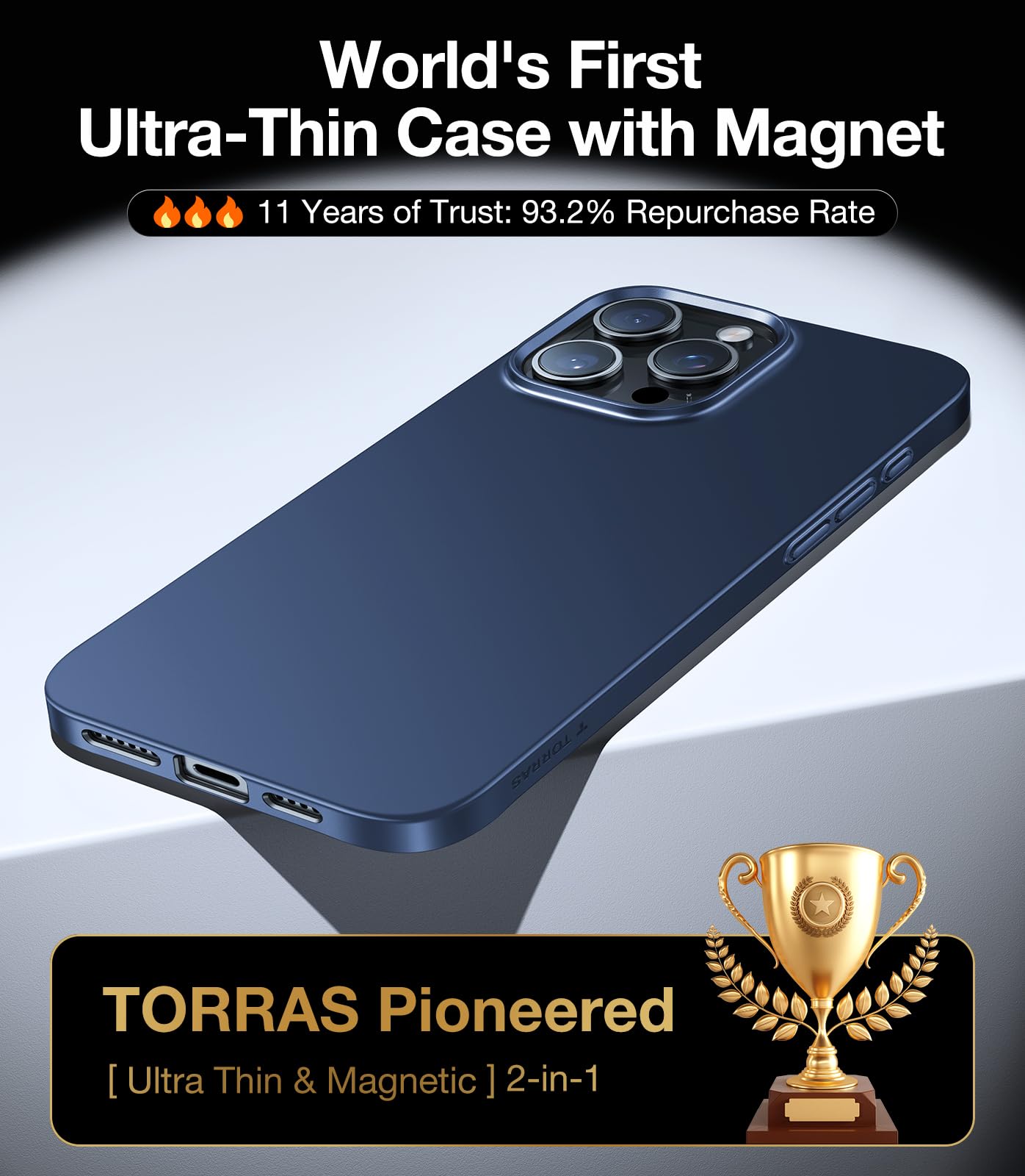 Foto 3 pulgar | Funda De Teléfono Torras Magnetic Slim Fit Para Iphone 16 Pro, Color Azul - Venta Internacional.