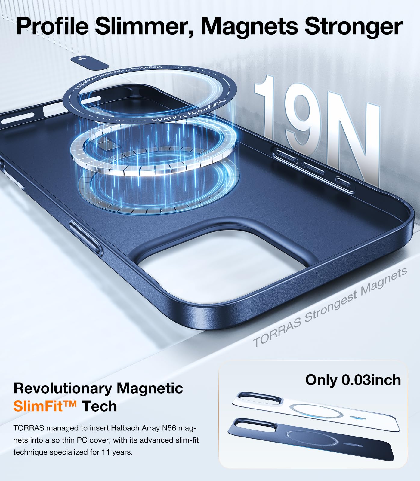Foto 5 pulgar | Funda De Teléfono Torras Magnetic Slim Fit Para Iphone 16 Pro, Color Azul - Venta Internacional.