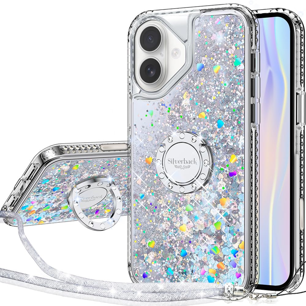 Funda Con Tapa Plateada Para Iphone 16 Plus, Con Forma De Líquido En Movimiento, Holográfica - Venta Internacional.