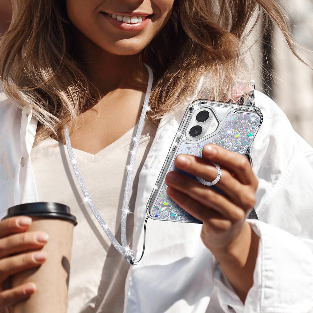 Foto 5 | Funda Con Tapa Plateada Para Iphone 16 Plus, Con Forma De Líquido En Movimiento, Holográfica - Venta Internacional.