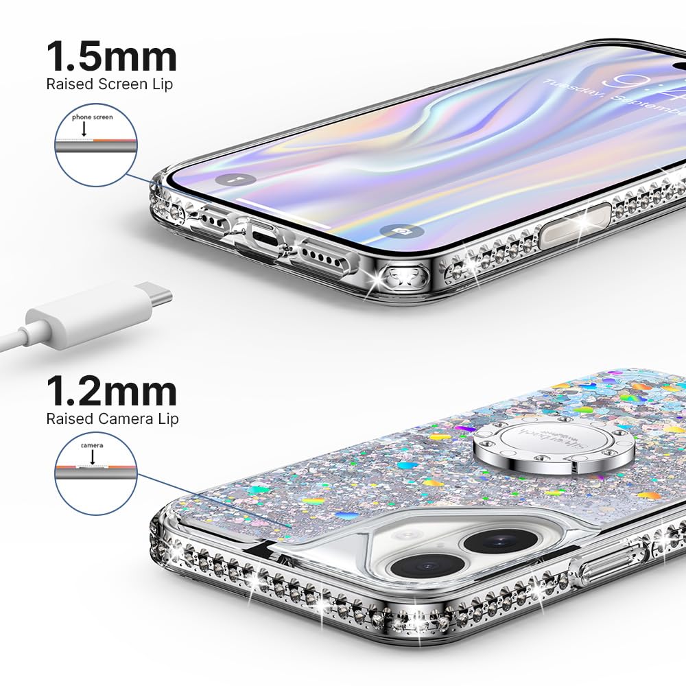 Foto 7 | Funda Con Tapa Plateada Para Iphone 16 Plus, Con Forma De Líquido En Movimiento, Holográfica - Venta Internacional.