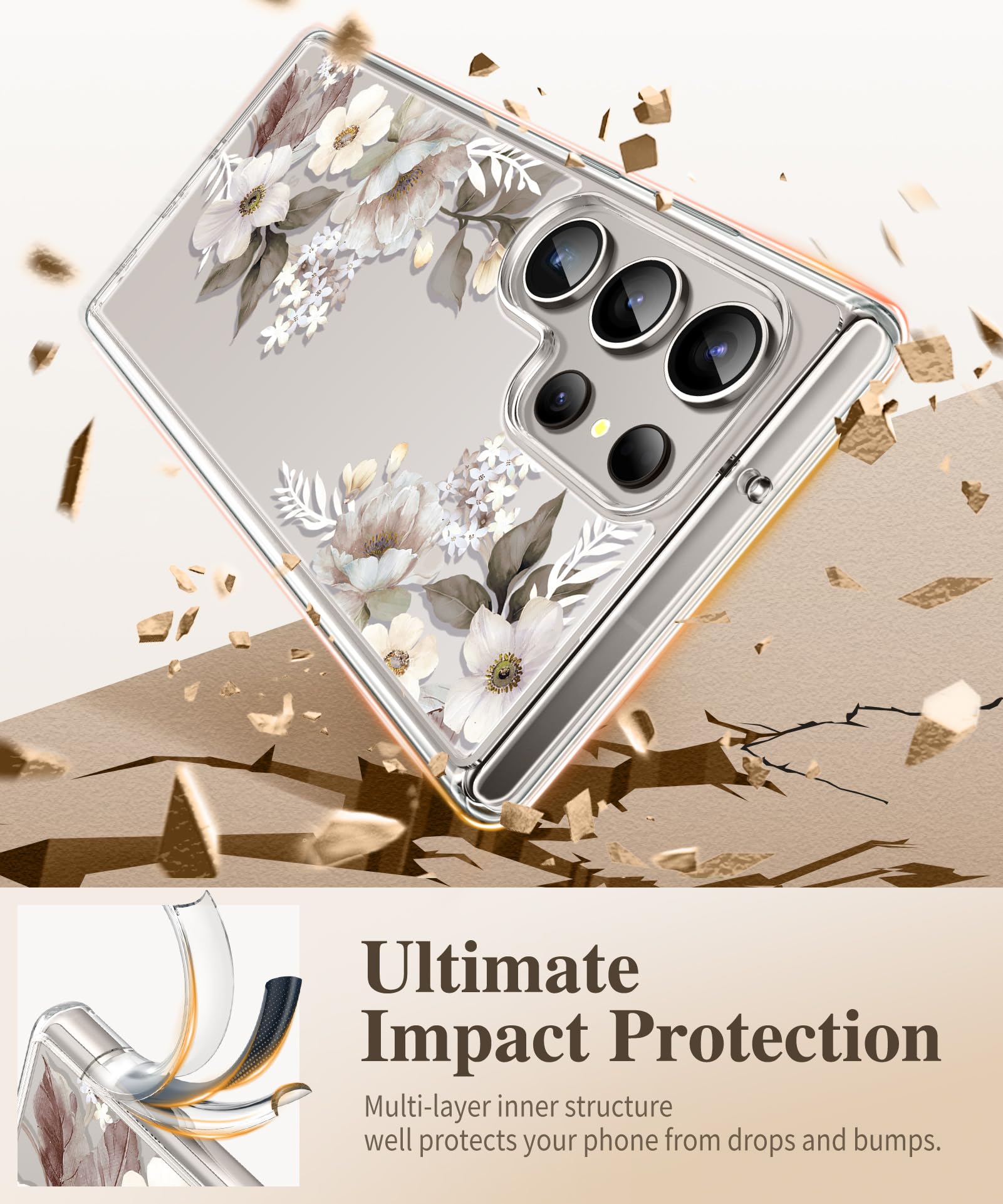 Foto 4 | Funda De Teléfono Gviewin Para Samsung Galaxy S24 Ultra Floral - Venta Internacional.