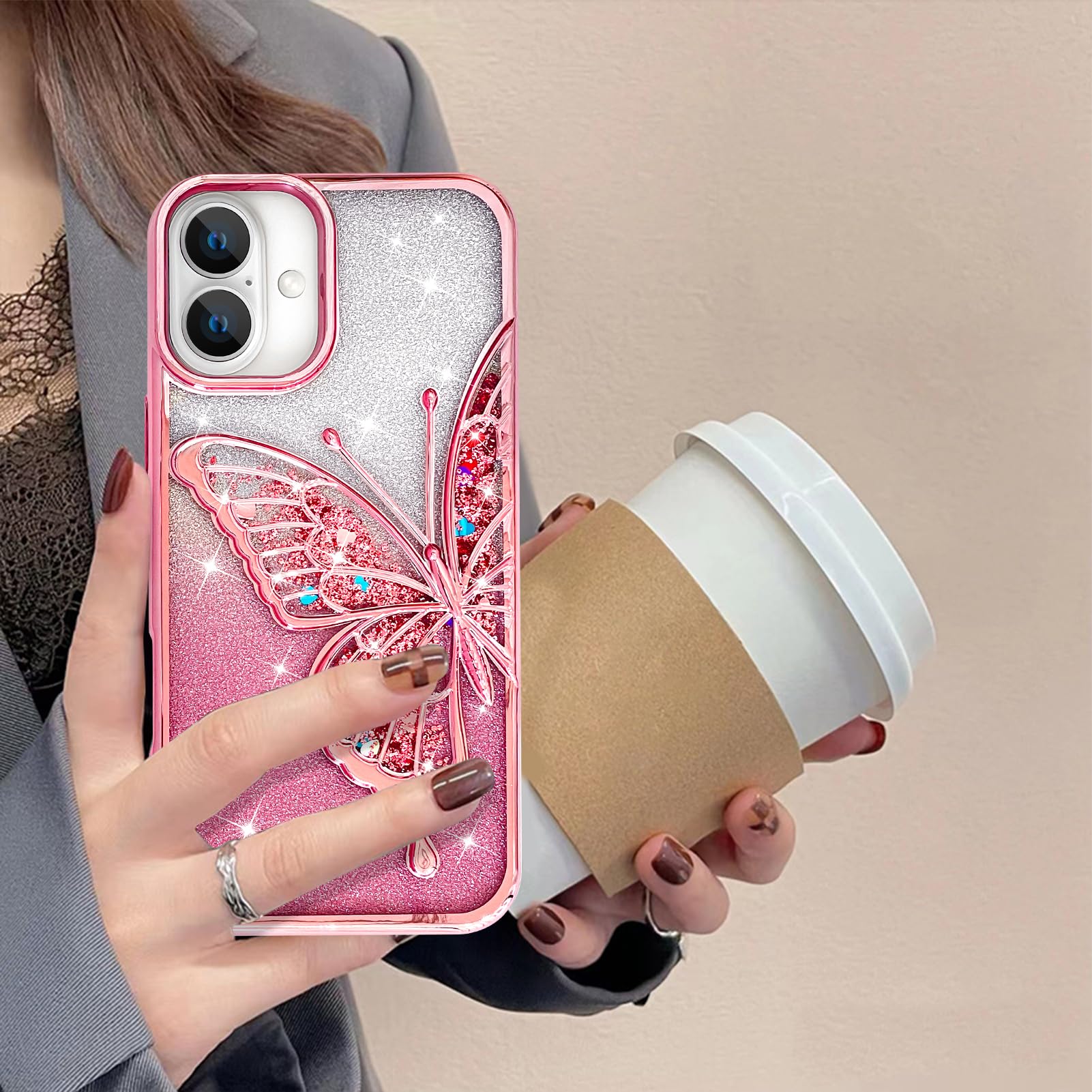 Foto 7 pulgar | Funda De Teléfono Compatible Con Kanghar Para Iphone 16 Plus, Color Rosa Transparente - Venta Internacional.