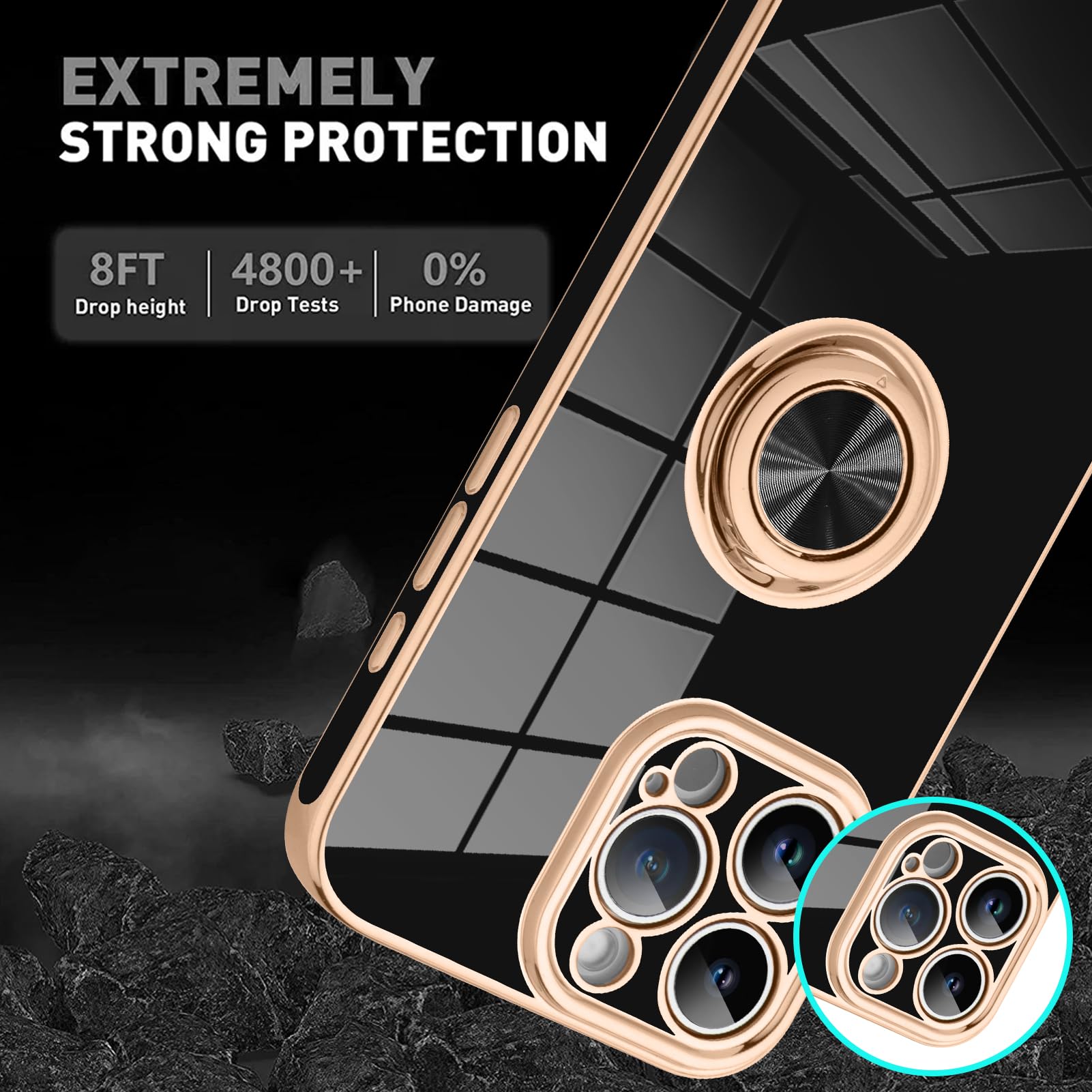 Foto 6 pulgar | Funda Kanghar Para Iphone 16 Pro Con Argolla Para Teléfono, Color Negro - Venta Internacional.