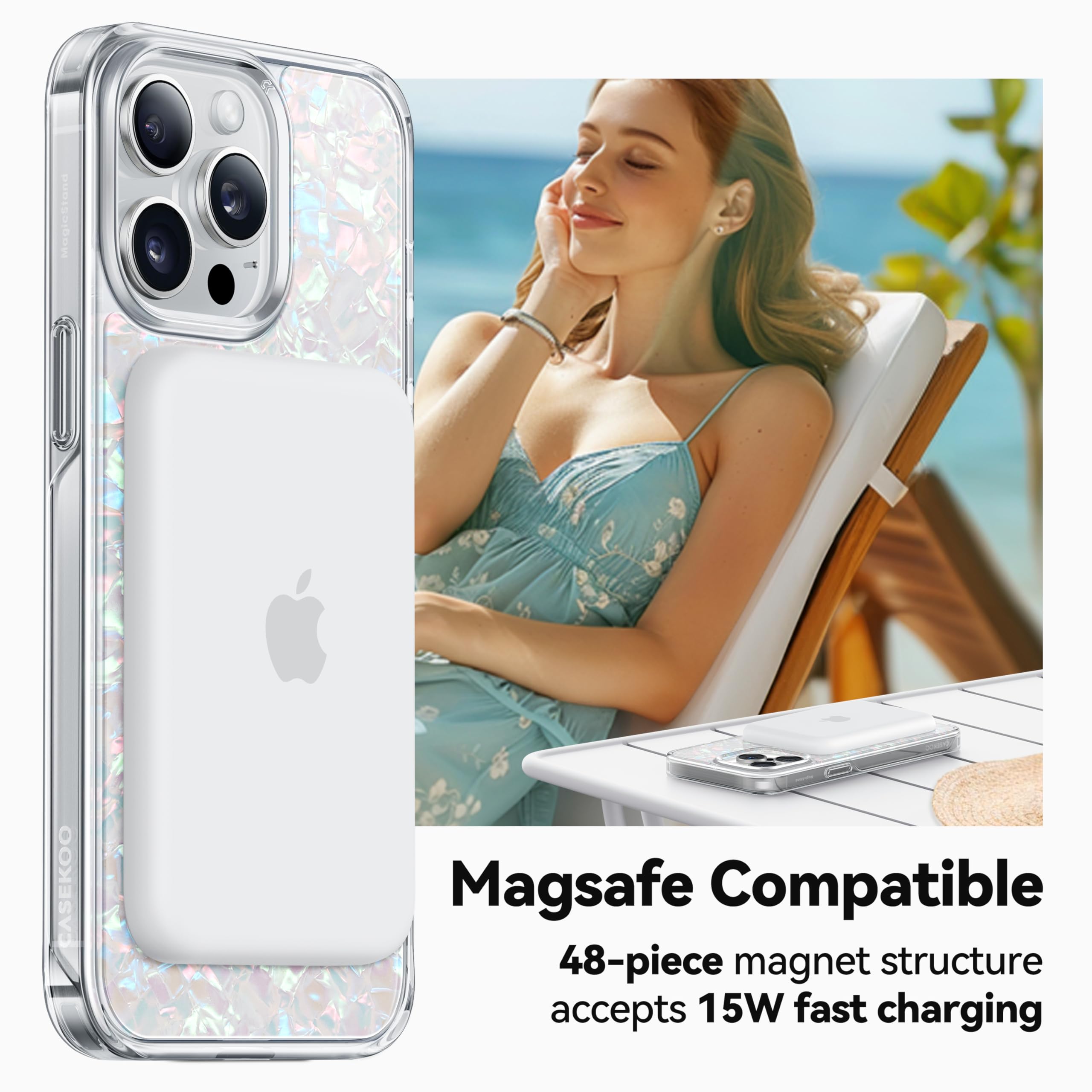 Foto 5 pulgar | Funda De Teléfono Casekoo Pearl Shell Para Iphone 15 Pro Max, Color Blanco - Venta Internacional.