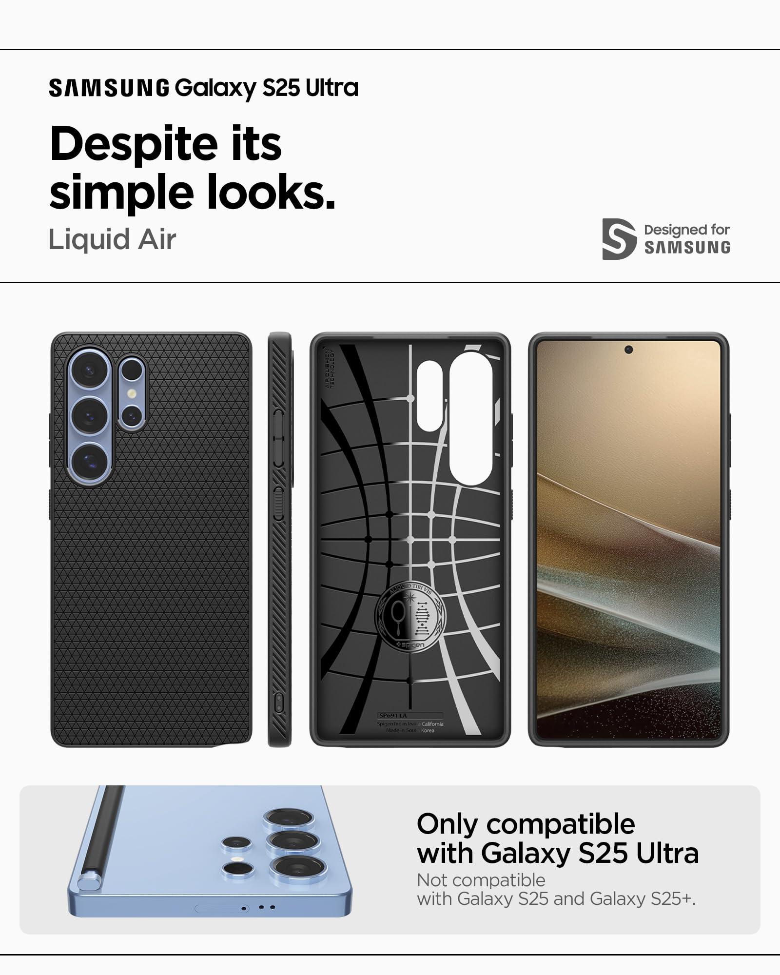 Foto 2 | Funda Spigen Liquid Air Para Samsung Galaxy S25 Ultra, Color Negro - Venta Internacional.