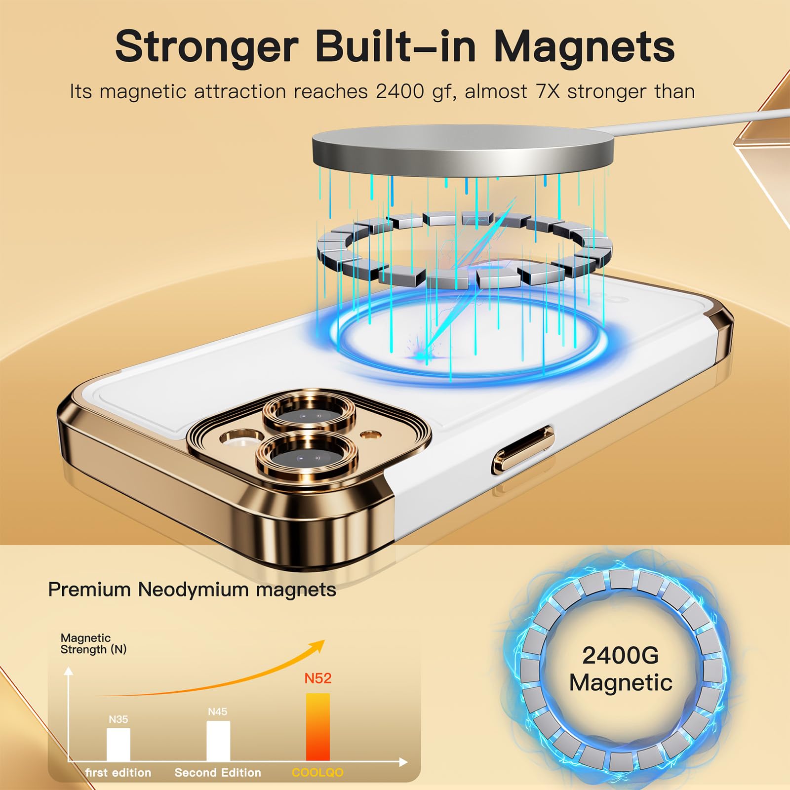 Foto 4 pulgar | Funda Magnética Coolqo Para Iphone 14 De 6.1 Pulgadas En Oro Blanco - Venta Internacional.