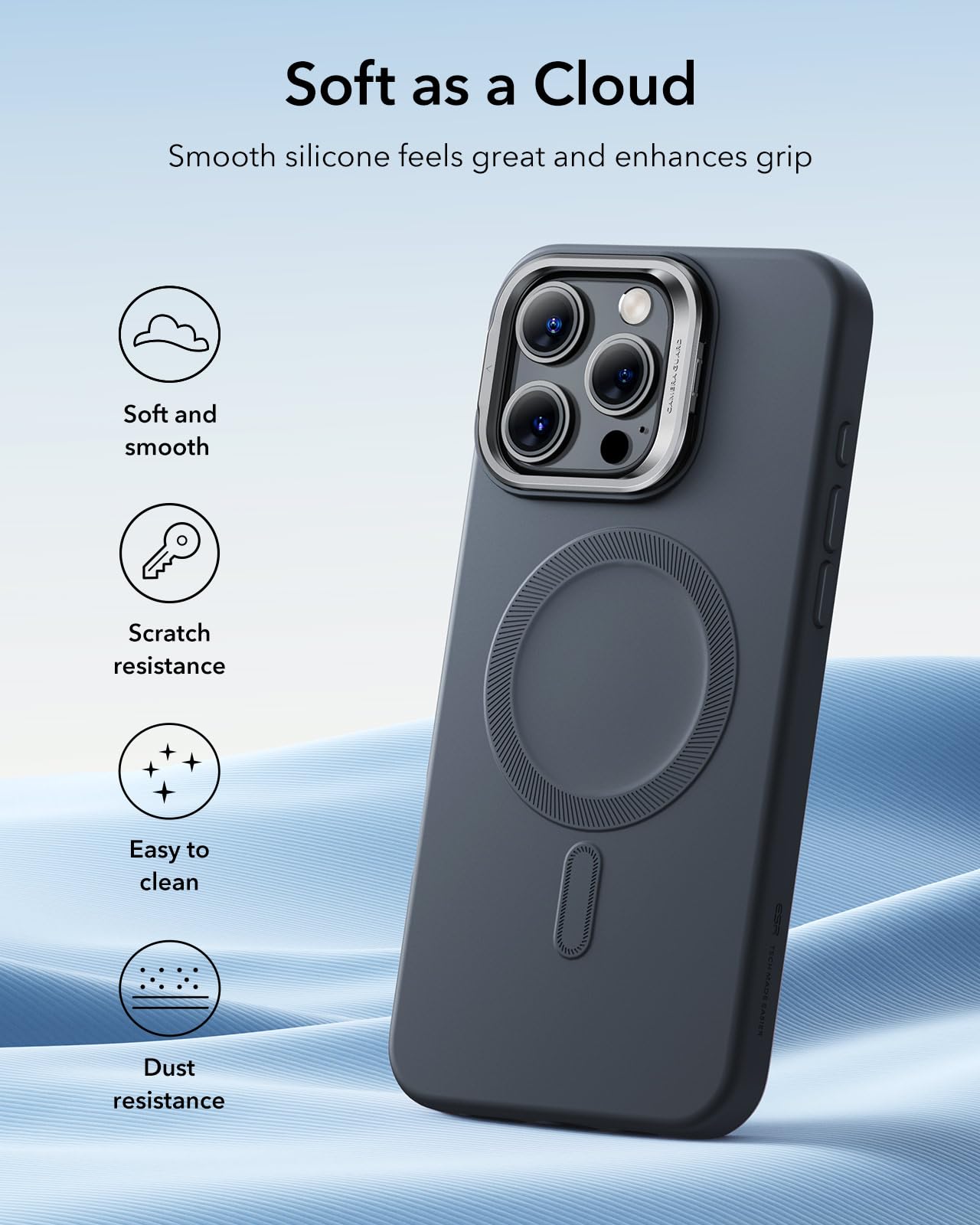 Foto 4 pulgar | Funda De Silicona Esr Con Soporte Para Iphone 16 Pro Max Negra - Venta Internacional.