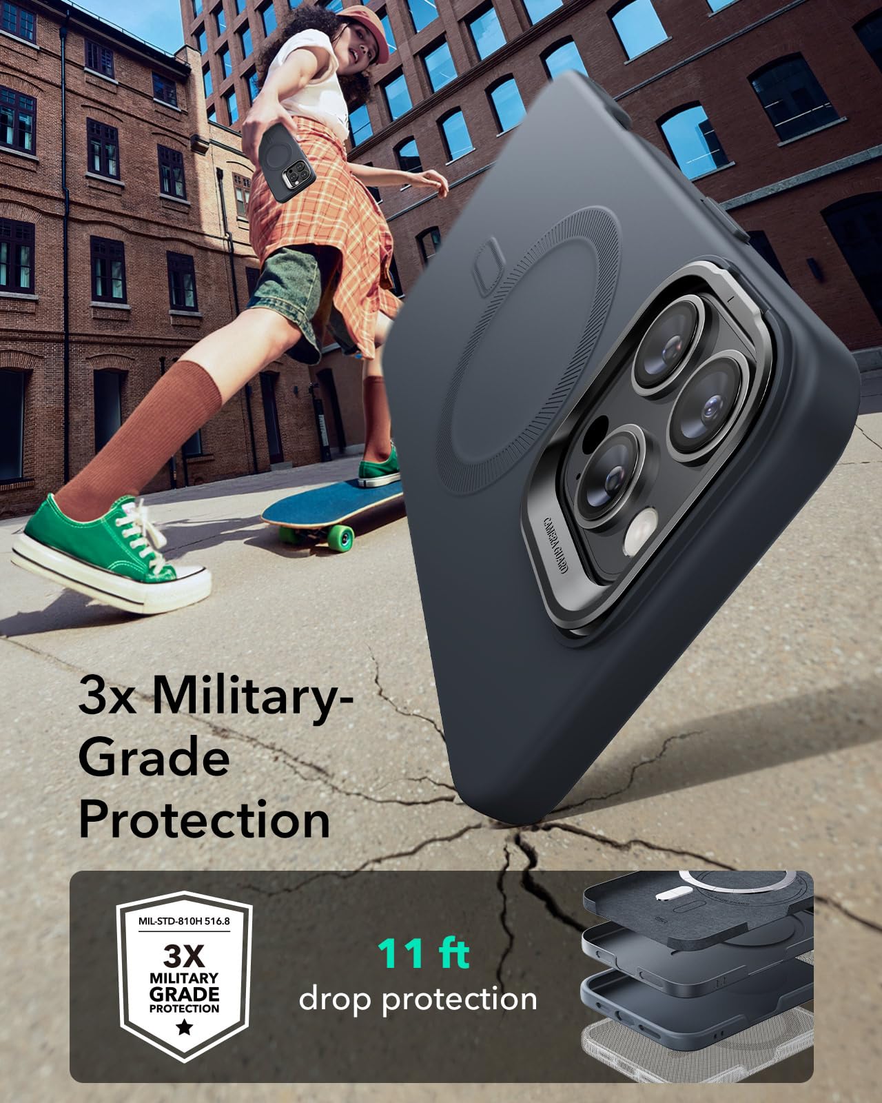 Foto 5 pulgar | Funda De Silicona Esr Con Soporte Para Iphone 16 Pro Max Negra - Venta Internacional.