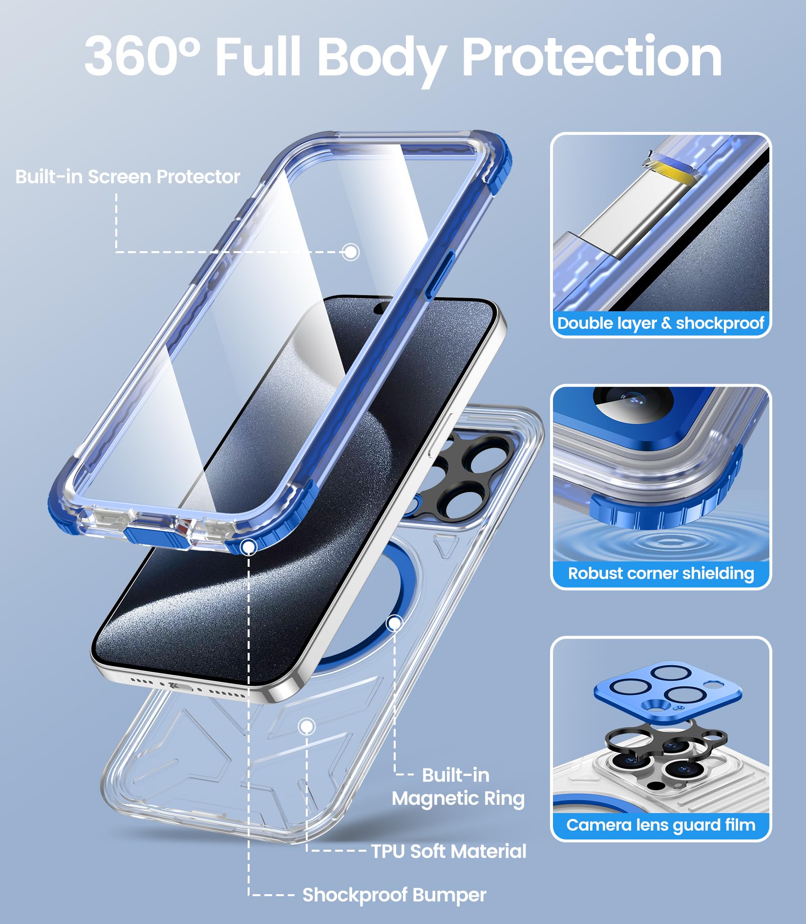 Foto 7 pulgar | Funda De Teléfono Temdan Magnetic Waterproof Para Iphone 15 Pro - Venta Internacional.