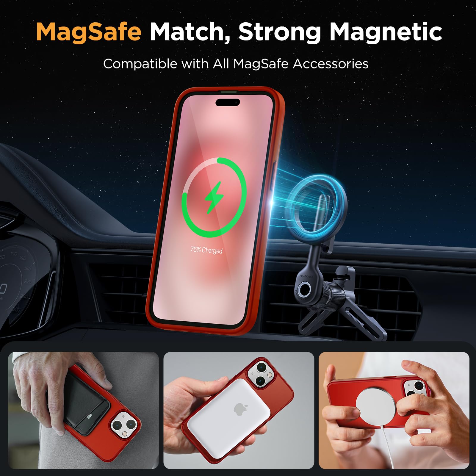 Foto 4 pulgar | Funda De Teléfono Miracase Magnetic Series Para Iphone 15, Color Rojo - Venta Internacional.