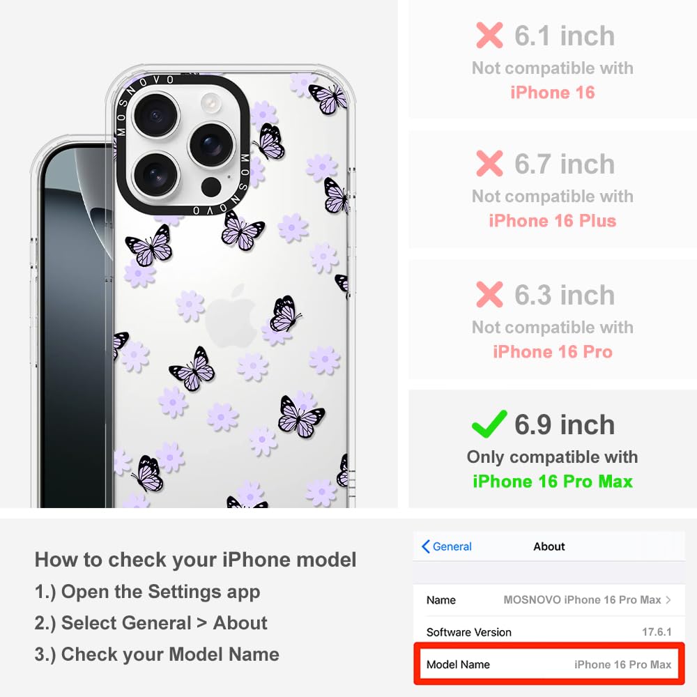 Foto 3 pulgar | Funda De Teléfono Mosnovo Para Iphone 16 Pro Max Lila Butterfly - Venta Internacional.