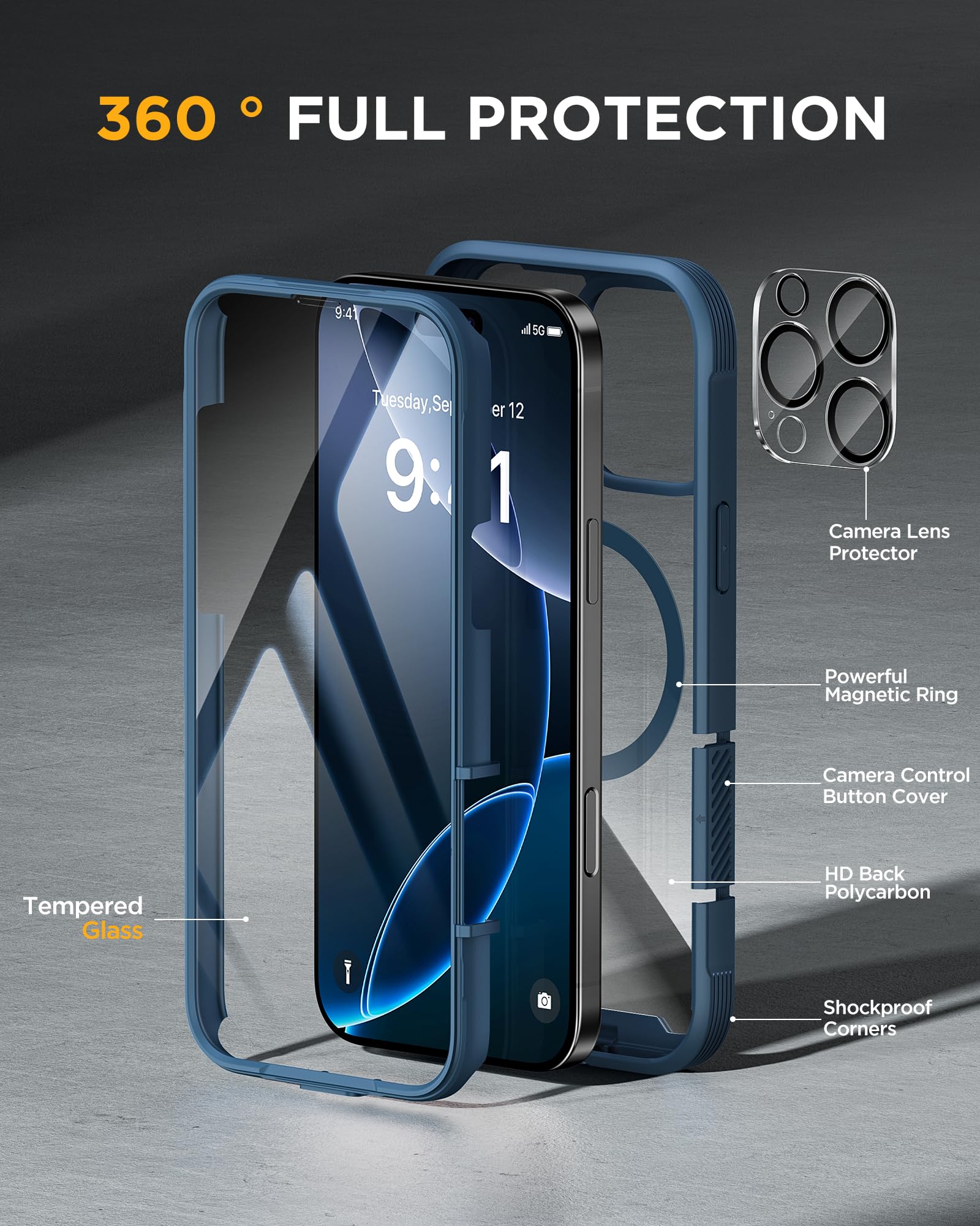 Foto 3 pulgar | Funda Magnética Miracase Para Iphone 16 Pro Con Pantalla Azul - Venta Internacional.