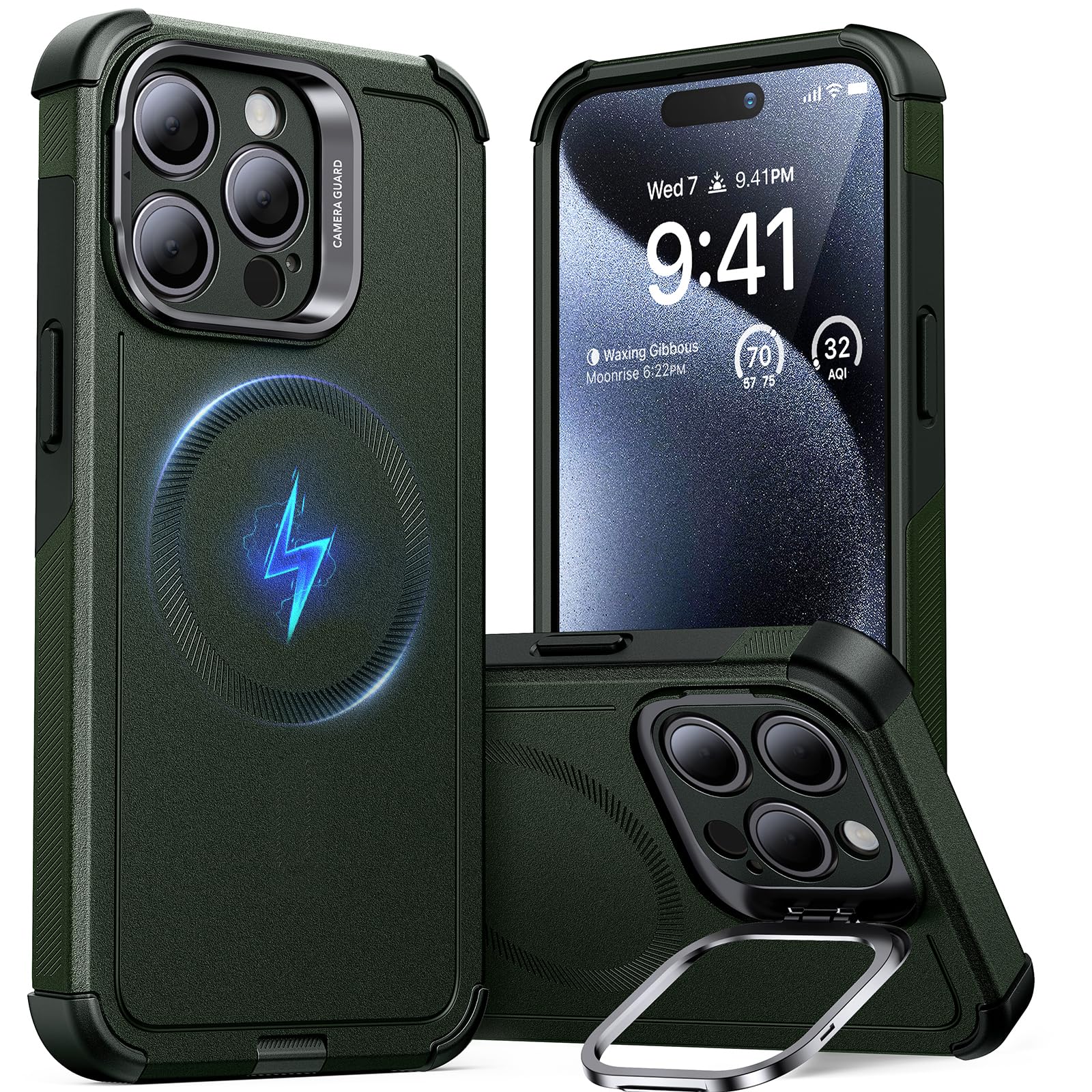 Foto 2 pulgar | Funda De Teléfono Esr Cyber Series Con Soporte Para Iphone 15 Pro Max, Color Verde - Venta Internacional.