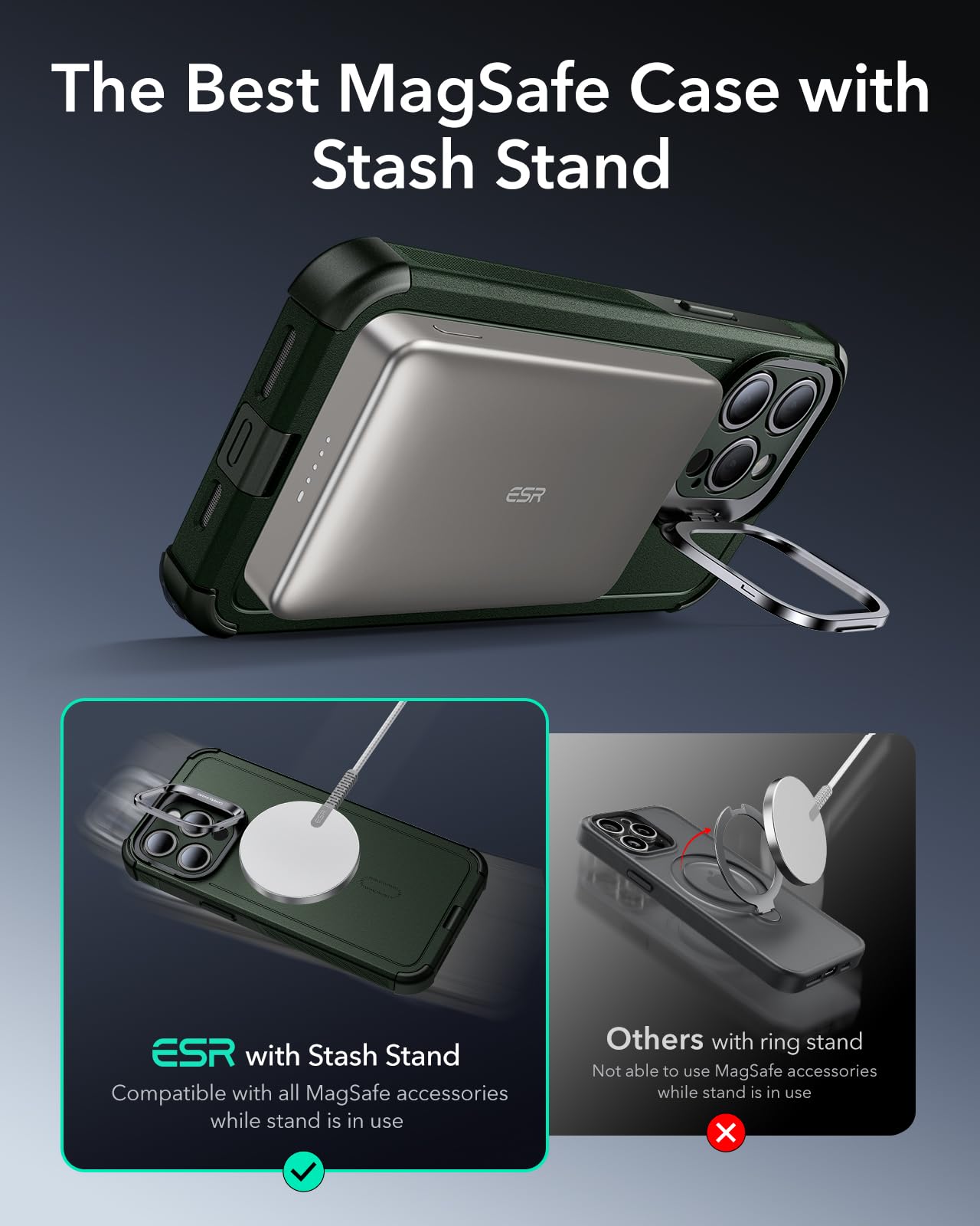 Foto 5 | Funda De Teléfono Esr Cyber Series Con Soporte Para Iphone 15 Pro Max, Color Verde - Venta Internacional.