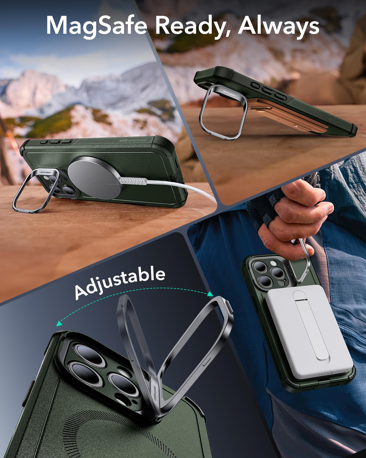 Foto 7 pulgar | Funda De Teléfono Esr Cyber Series Con Soporte Para Iphone 15 Pro Max, Color Verde - Venta Internacional.