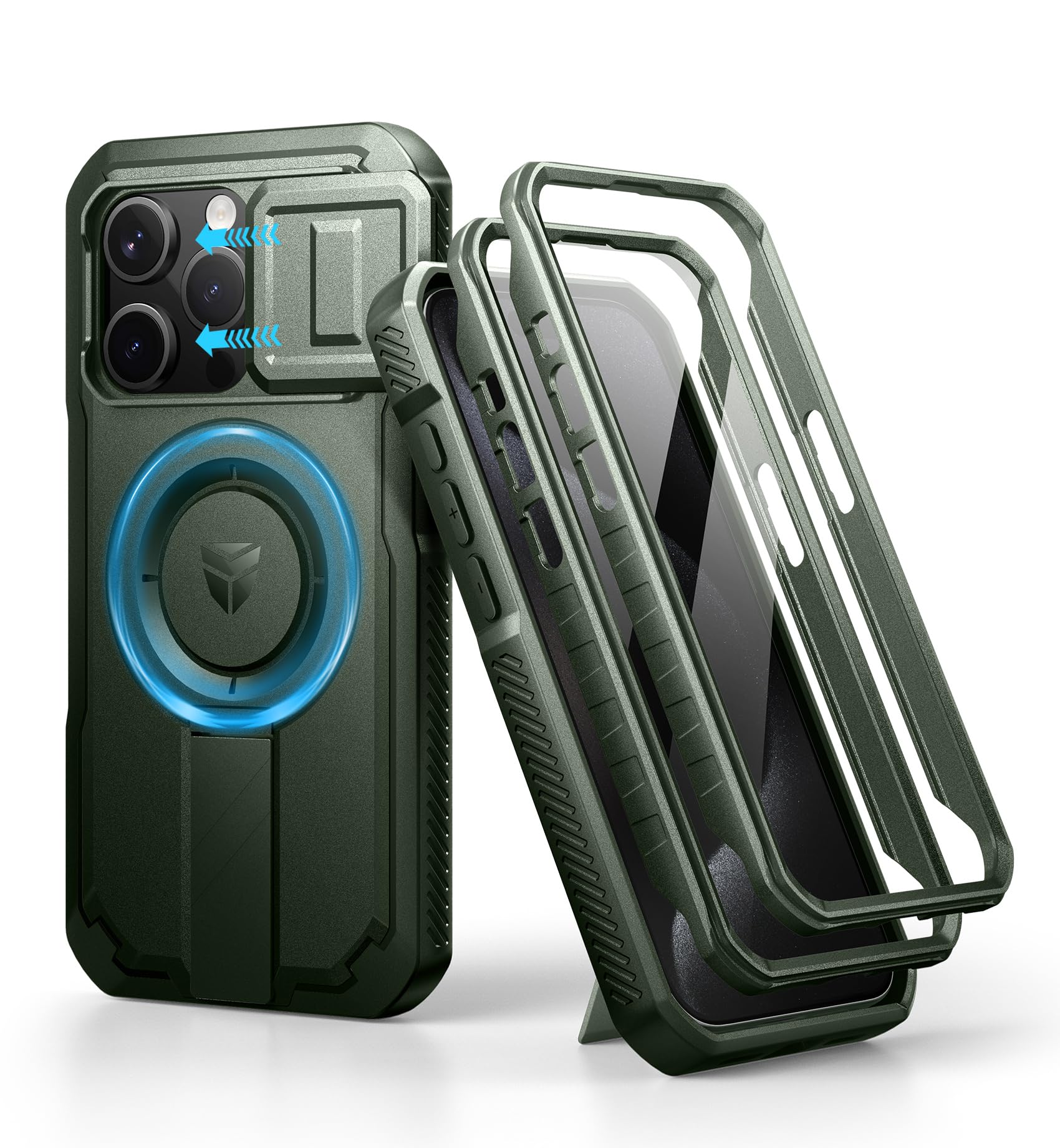 Foto 2 pulgar | Funda Dexnor Para Iphone 15 Pro Con Cámara Deslizante, Color Verde Militar - Venta Internacional.