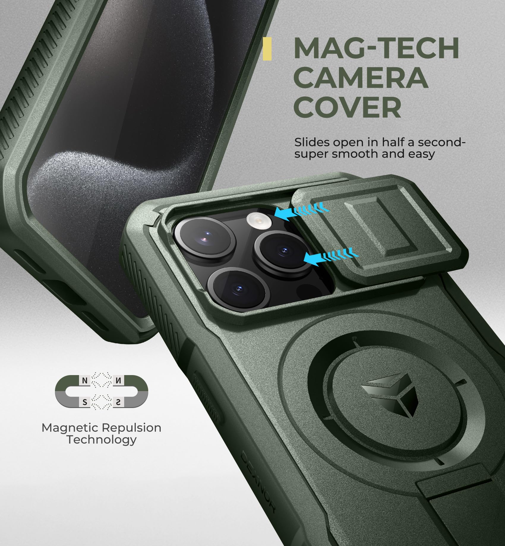 Foto 5 pulgar | Funda Dexnor Para Iphone 15 Pro Con Cámara Deslizante, Color Verde Militar - Venta Internacional.