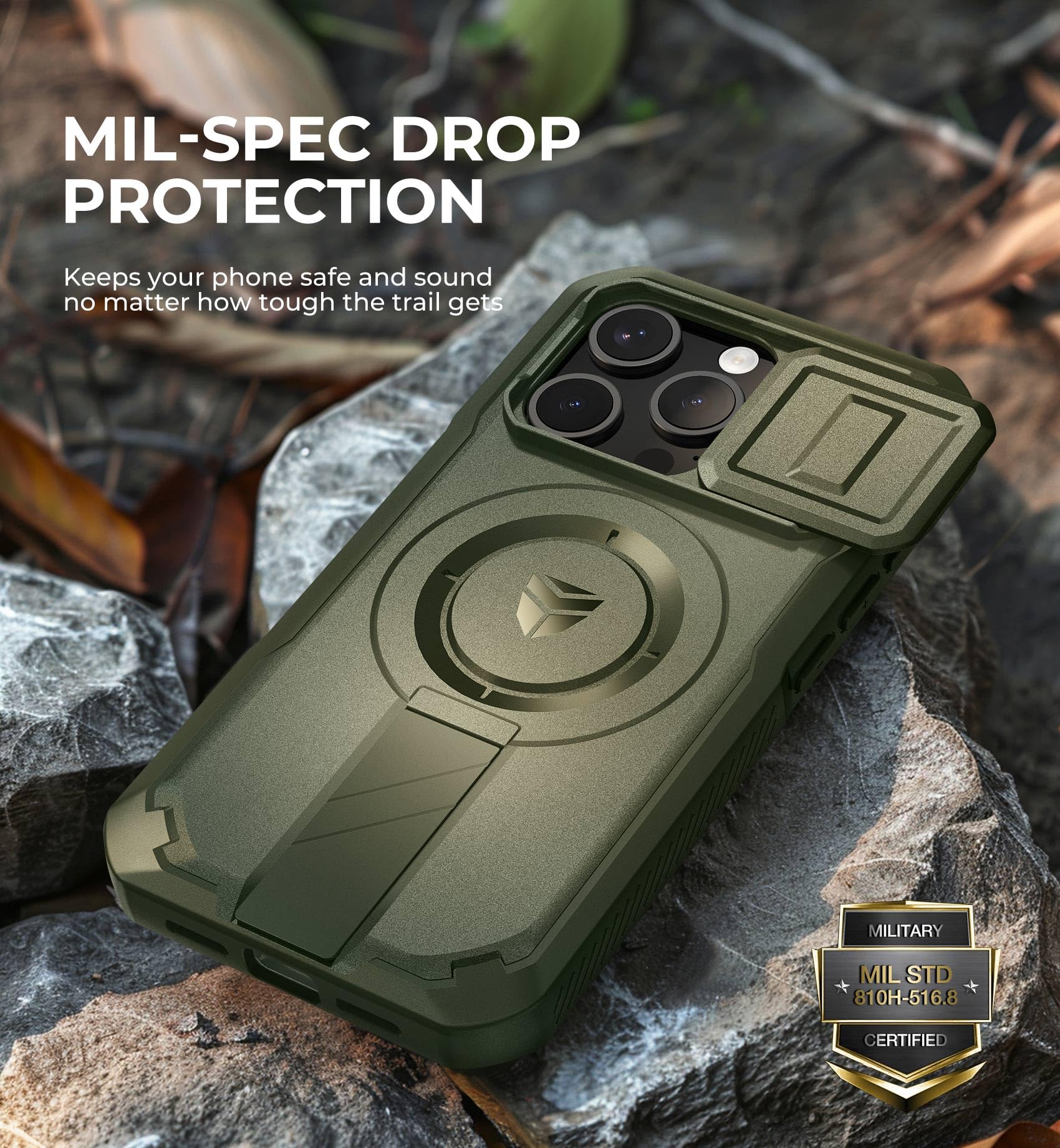 Foto 8 pulgar | Funda Dexnor Para Iphone 15 Pro Con Cámara Deslizante, Color Verde Militar - Venta Internacional.