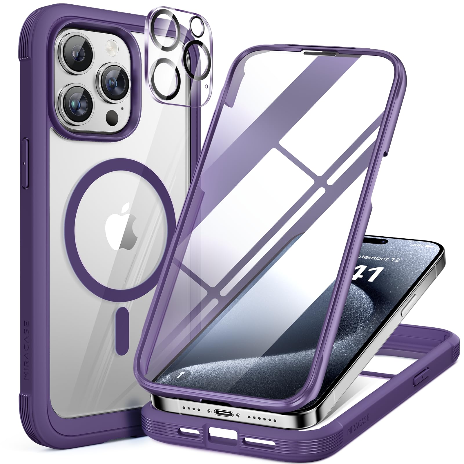 Foto 2 pulgar | Funda Magnética Miracase Con Protector De Pantalla Para Iphone 12 Pro Max - Venta Internacional.