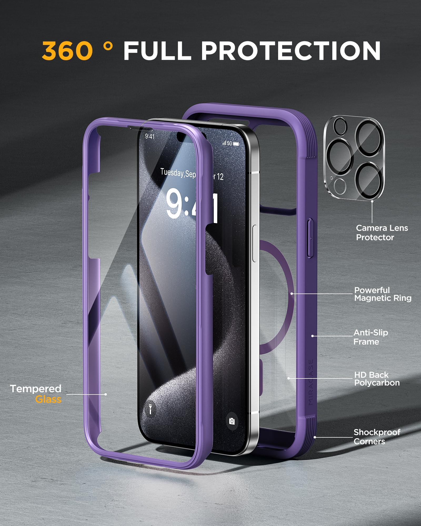 Foto 3 pulgar | Funda Magnética Miracase Con Protector De Pantalla Para Iphone 12 Pro Max - Venta Internacional.