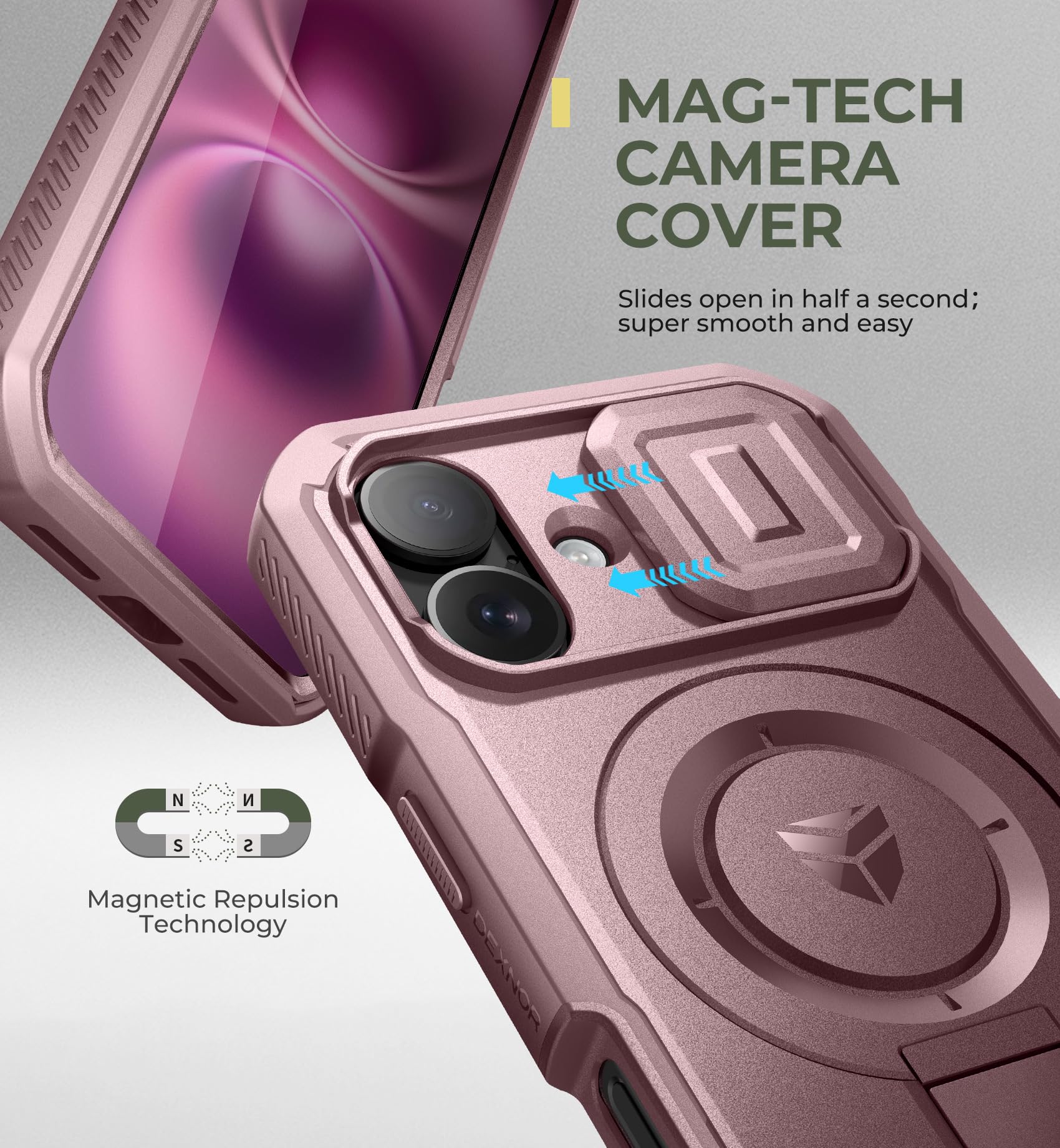 Foto 5 pulgar | Funda Dexnor Para Iphone 16 Con Cámara Deslizante Y Soporte - Venta Internacional.