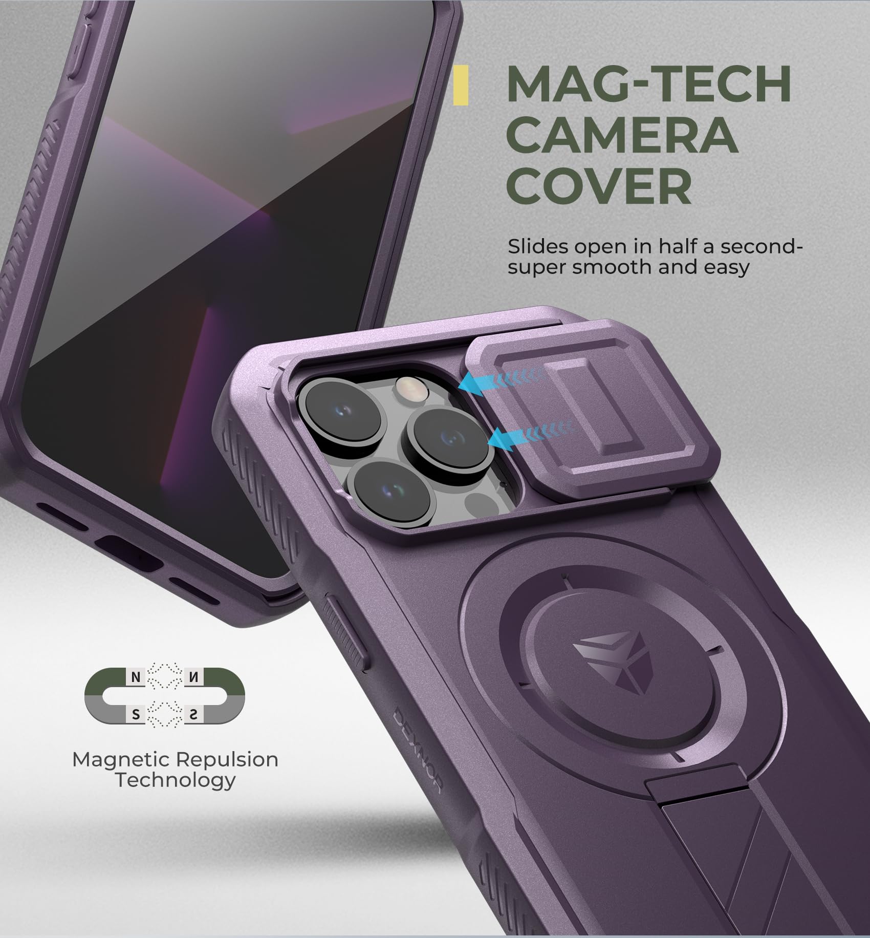 Foto 5 pulgar | Funda Dexnor Para Iphone 13 Pro Con Cámara Deslizante, Color Morado - Venta Internacional.