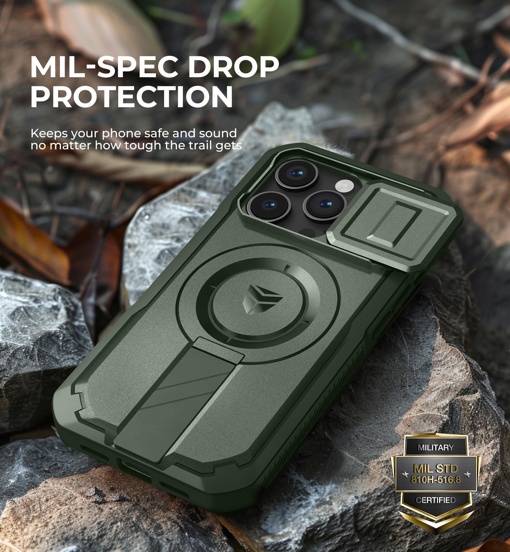 Foto 8 pulgar | Funda Dexnor Para Iphone 14 Pro Con Cámara Deslizante, Color Verde Militar - Venta Internacional.
