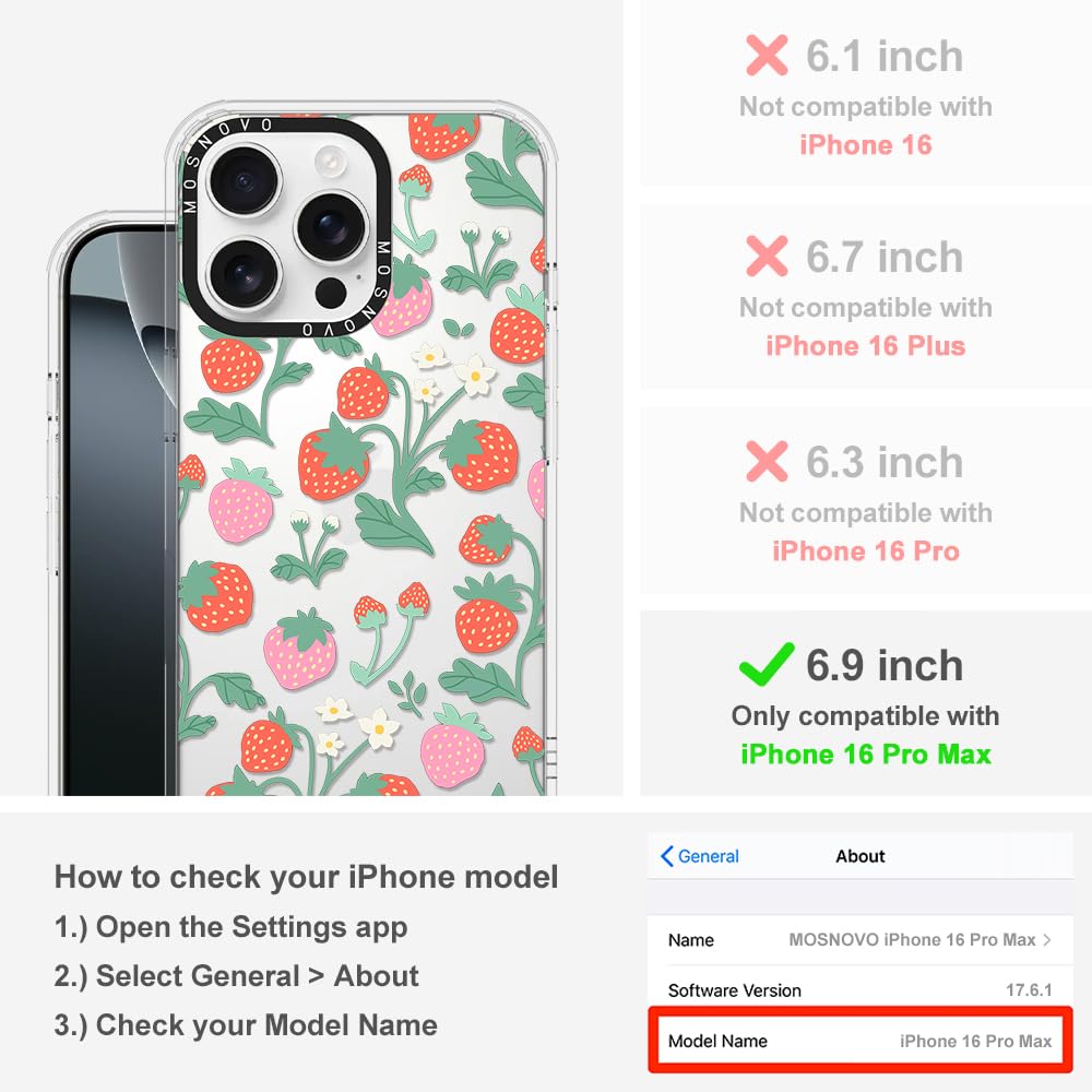 Foto 3 pulgar | Funda De Teléfono Mosnovo Para Iphone 16 Pro Max Strawberry Garden - Venta Internacional.