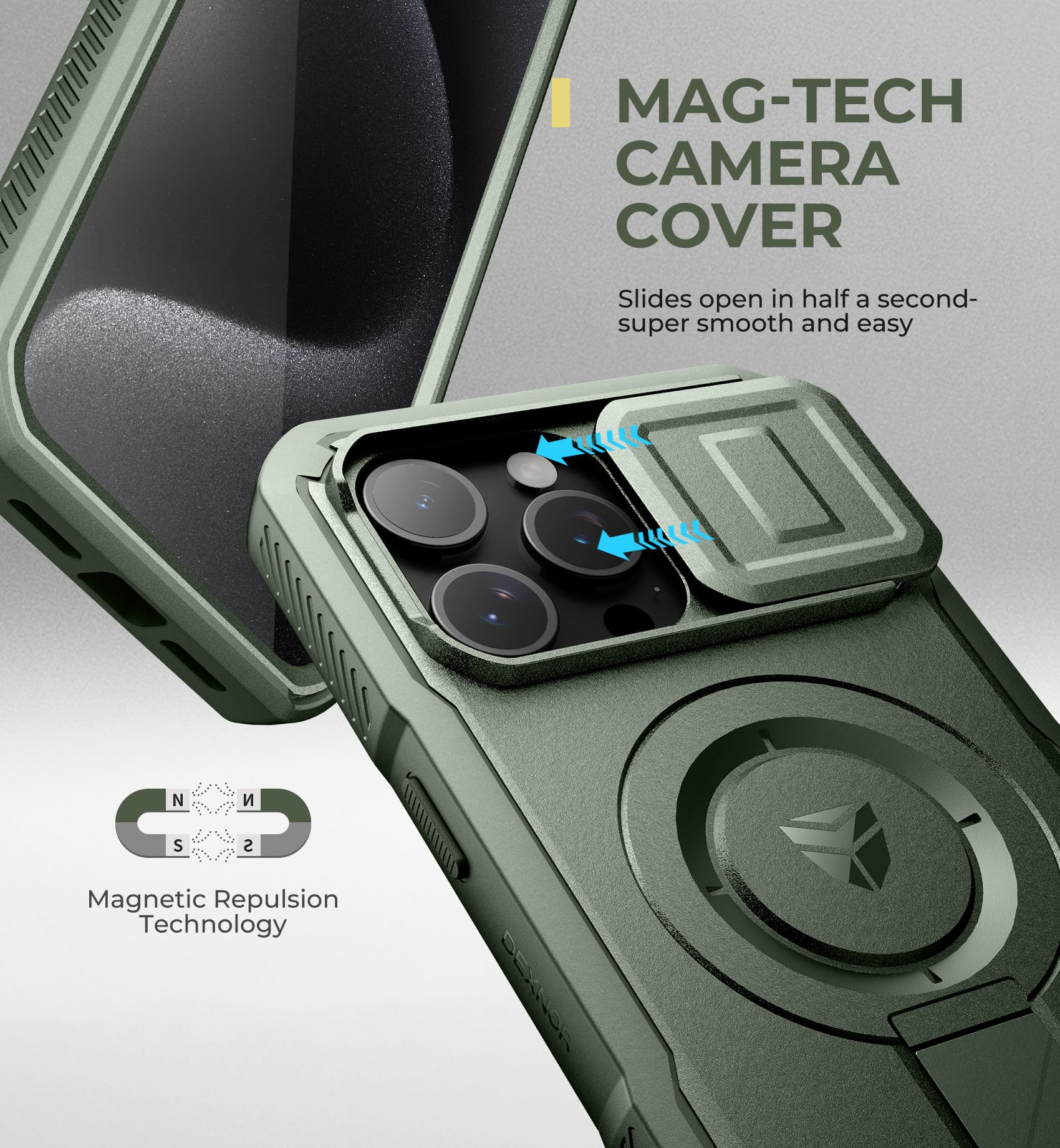 Foto 5 pulgar | Funda Dexnor Para Iphone 15 Pro Max Con Cámara Deslizante, Color Verde Militar - Venta Internacional.
