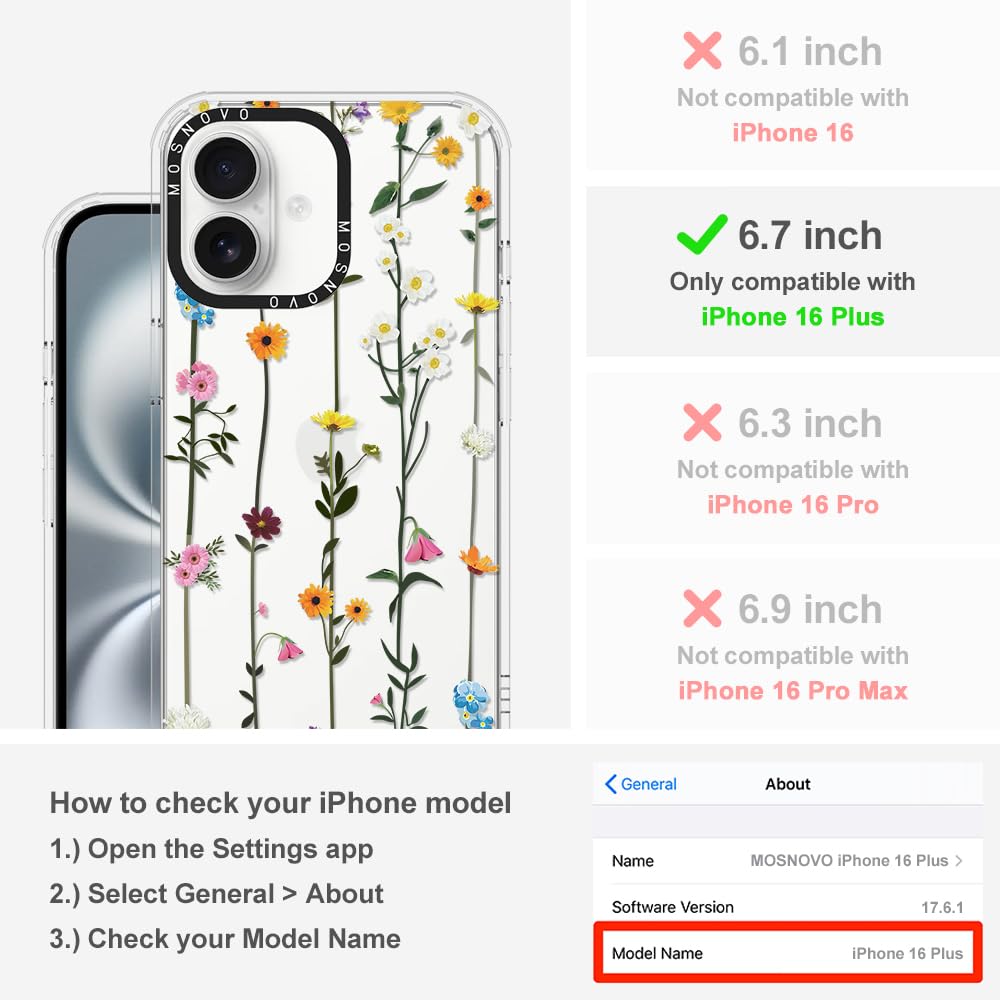 Foto 3 pulgar | Funda De Teléfono Mosnovo Para Iphone 16 Plus, Diseño De Flores Silvestres - Venta Internacional.