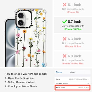 Foto 2 | Funda De Teléfono Mosnovo Para Iphone 16 Plus, Diseño De Flores Silvestres - Venta Internacional.