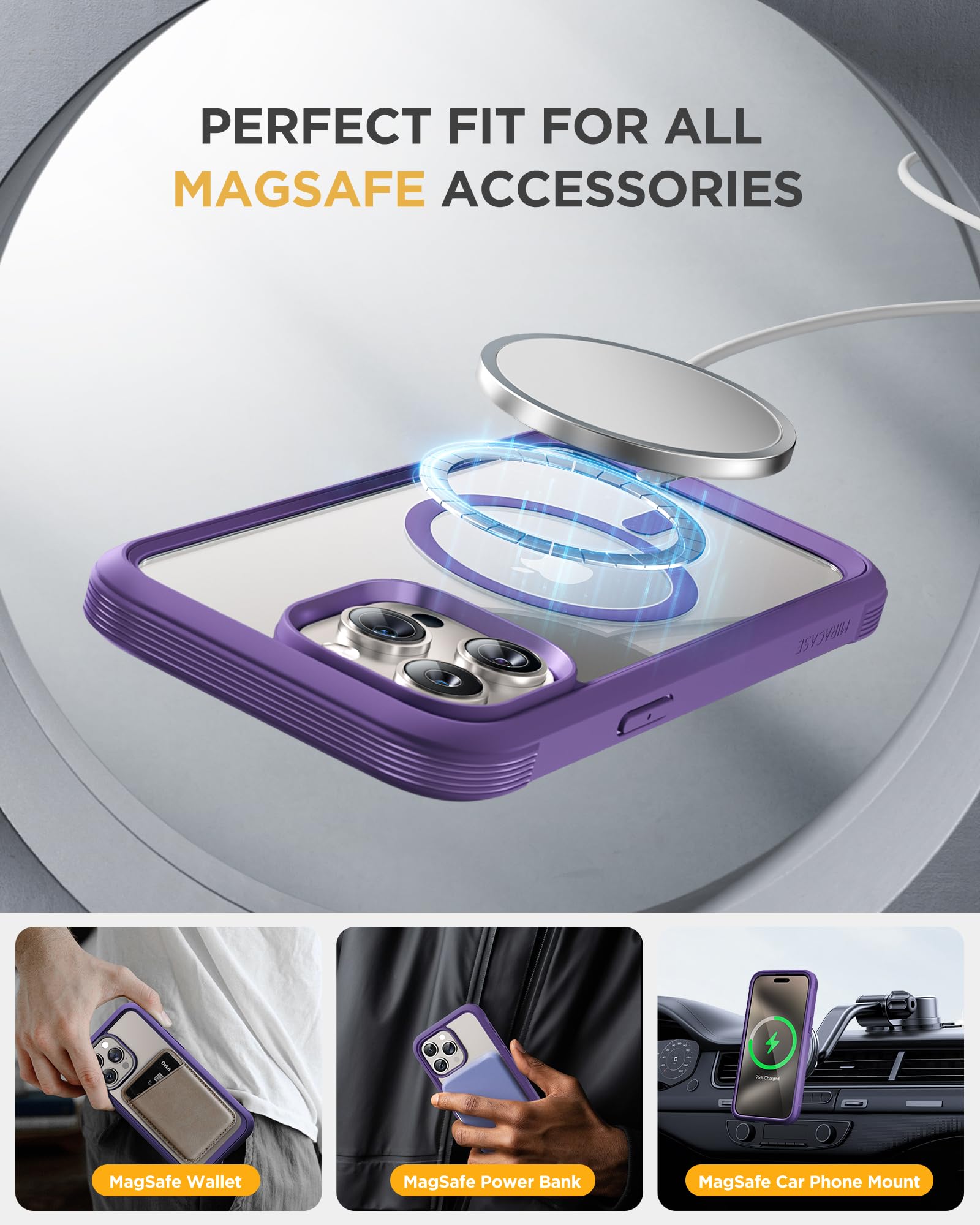 Foto 2 | Funda Para Teléfono Miracase Magnetic Con Vidrio Templado Para Iphone 15 Pro Max - Venta Internacional.