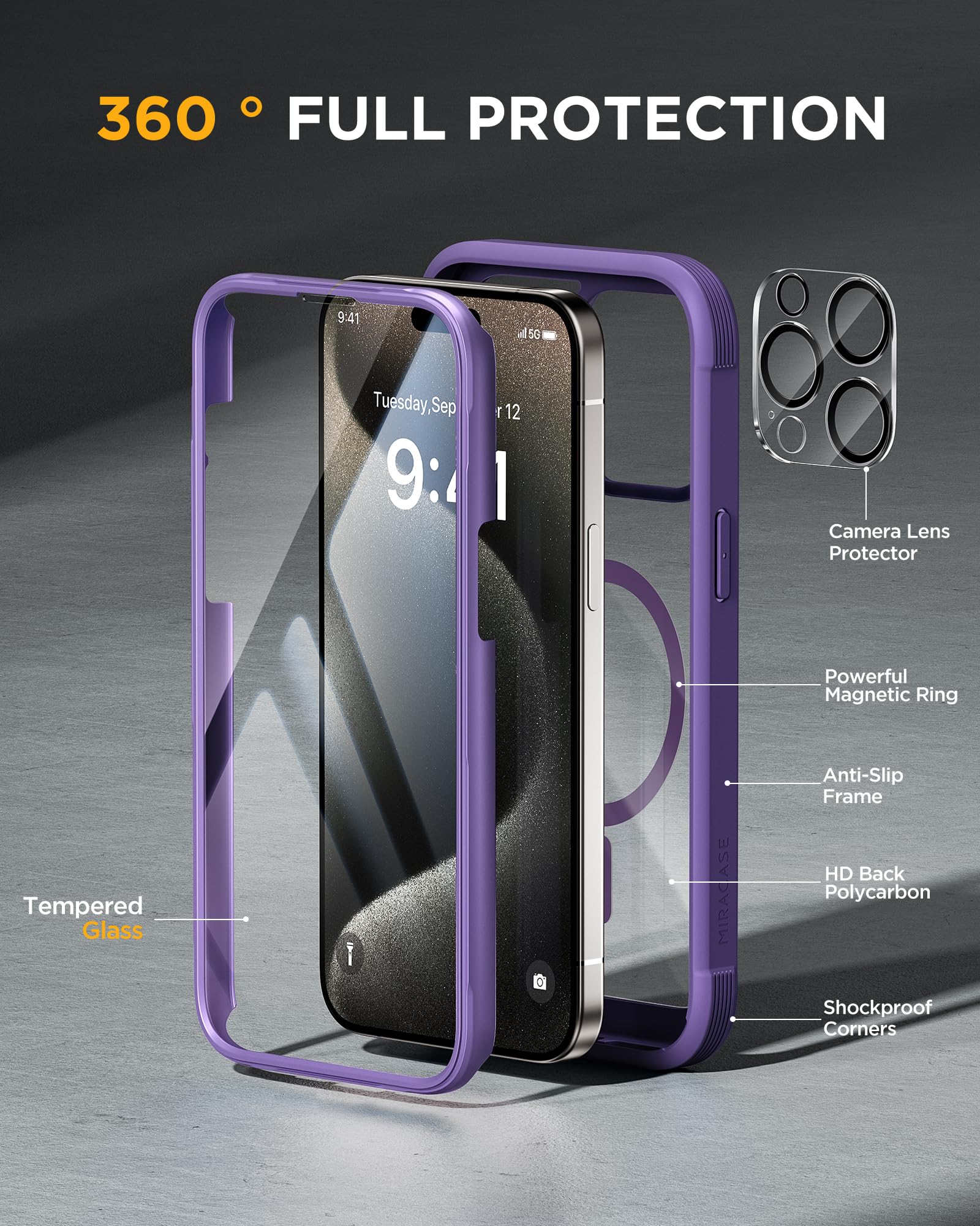Foto 3 | Funda Para Teléfono Miracase Magnetic Con Vidrio Templado Para Iphone 15 Pro Max - Venta Internacional.