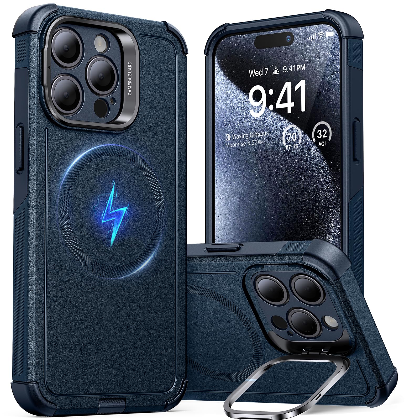 Foto 2 pulgar | Funda De Teléfono Esr Para Iphone 15 Pro Con Soporte De 23 Pies, Color Azul - Venta Internacional.