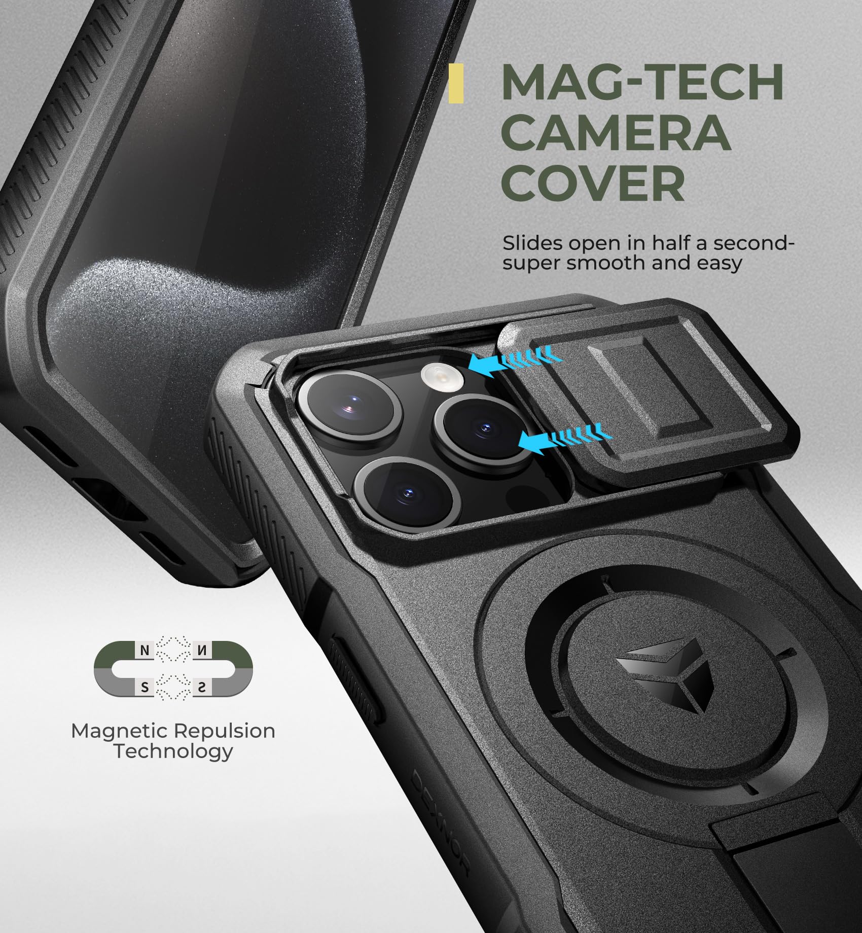 Foto 5 pulgar | Funda Dexnor Para Iphone 15 Pro Con Cámara Deslizante Negra - Venta Internacional.