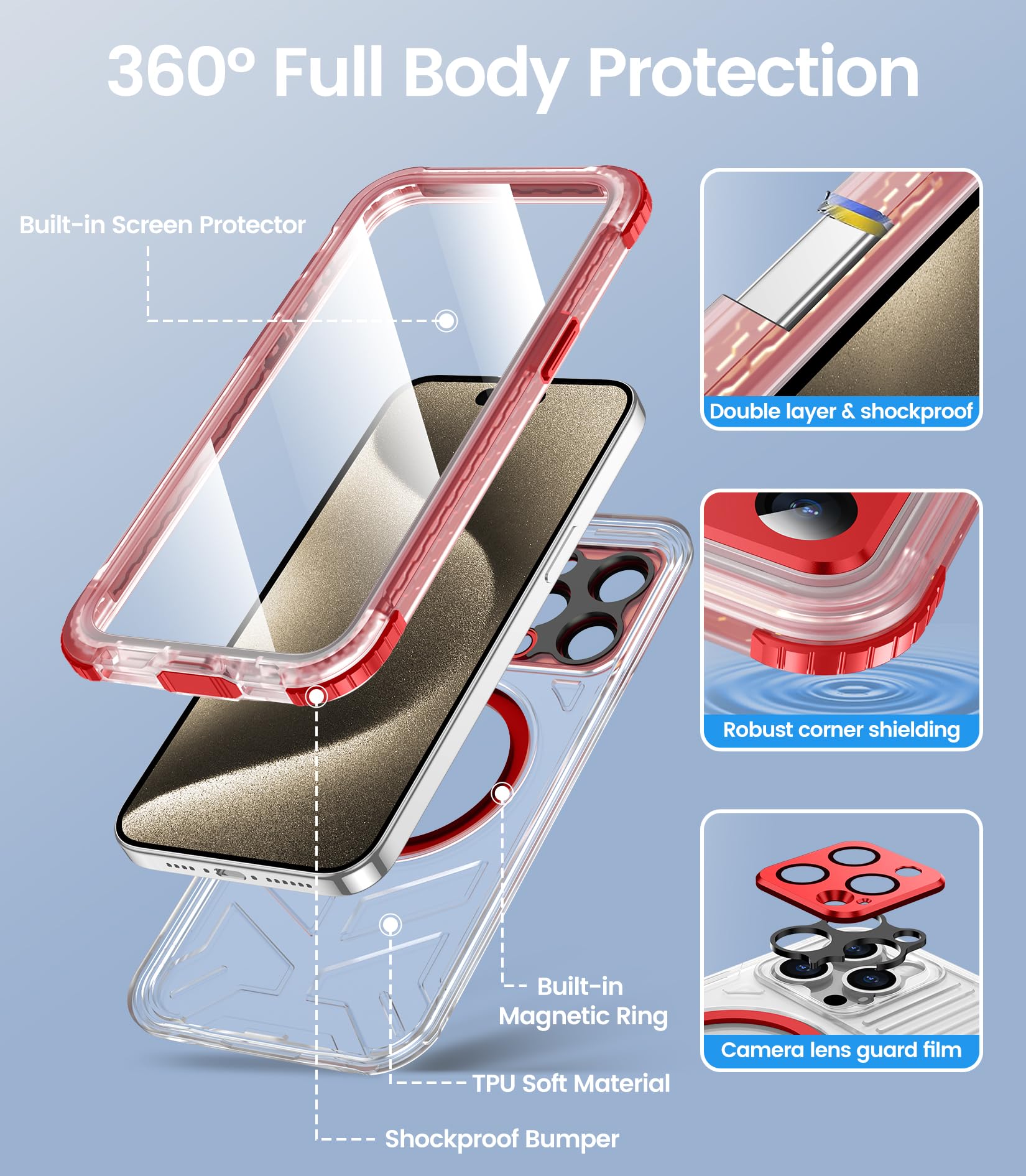 Foto 7 pulgar | Funda De Teléfono Temdan Magnética Impermeable Para Iphone 15 Pro Max - Venta Internacional.