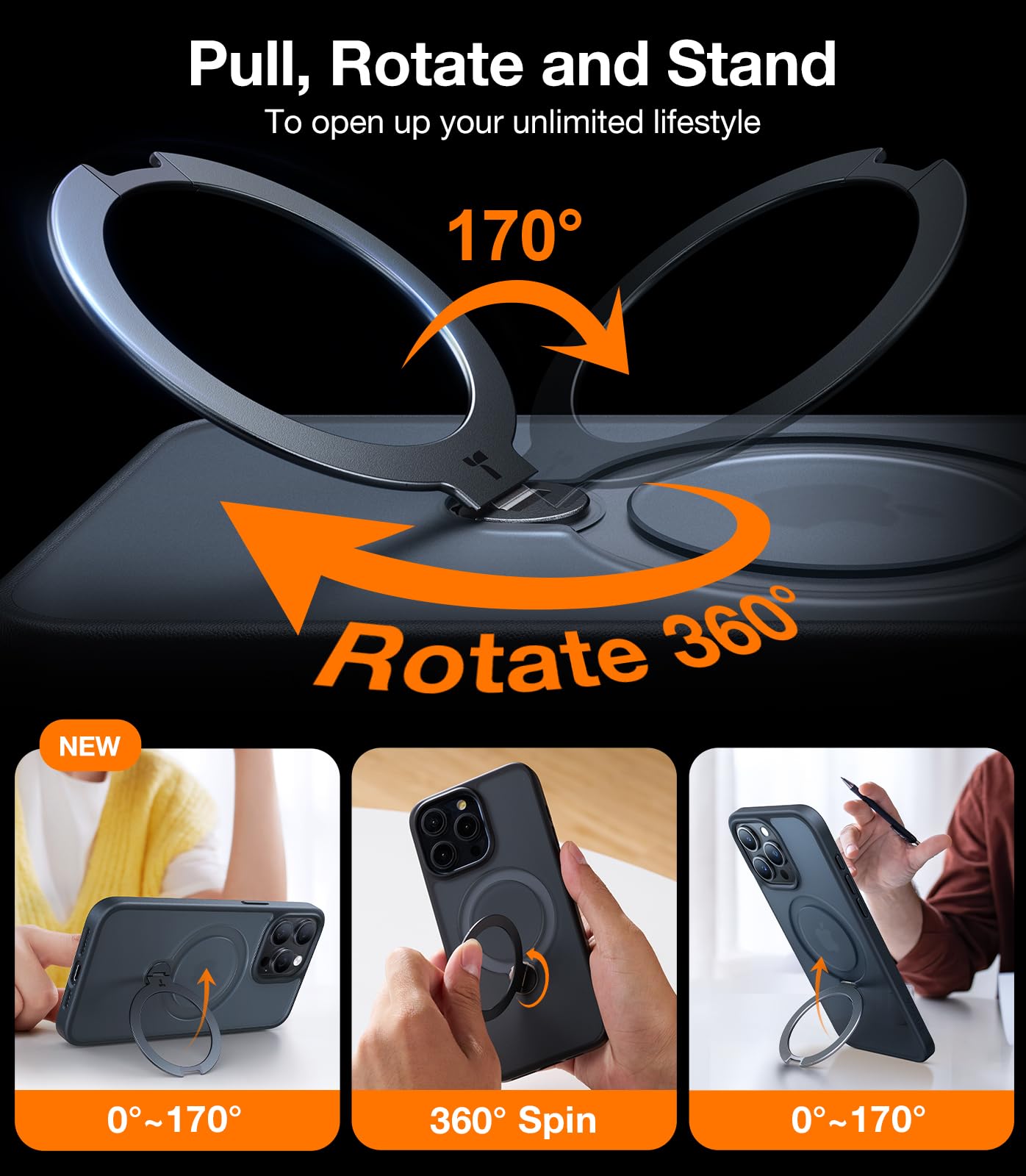 Foto 4 pulgar | Funda De Teléfono Torras Ostand Spin Para Iphone 14 Pro Negra - Venta Internacional.