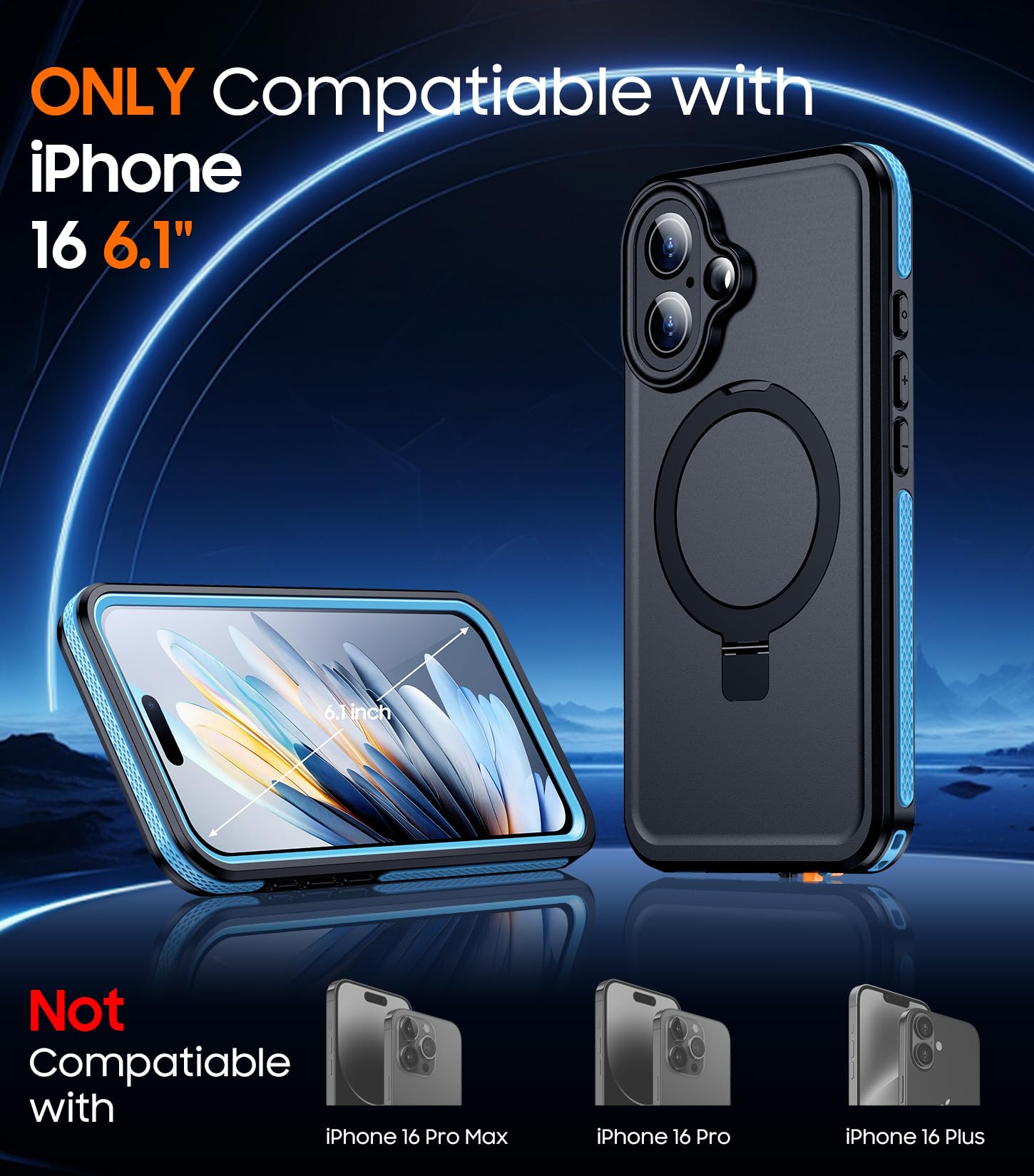Foto 3 pulgar | Funda De Teléfono Temdan Magnética Impermeable Para Iphone 16 De 6.1 Pulgadas, Azul - Venta Internacional.