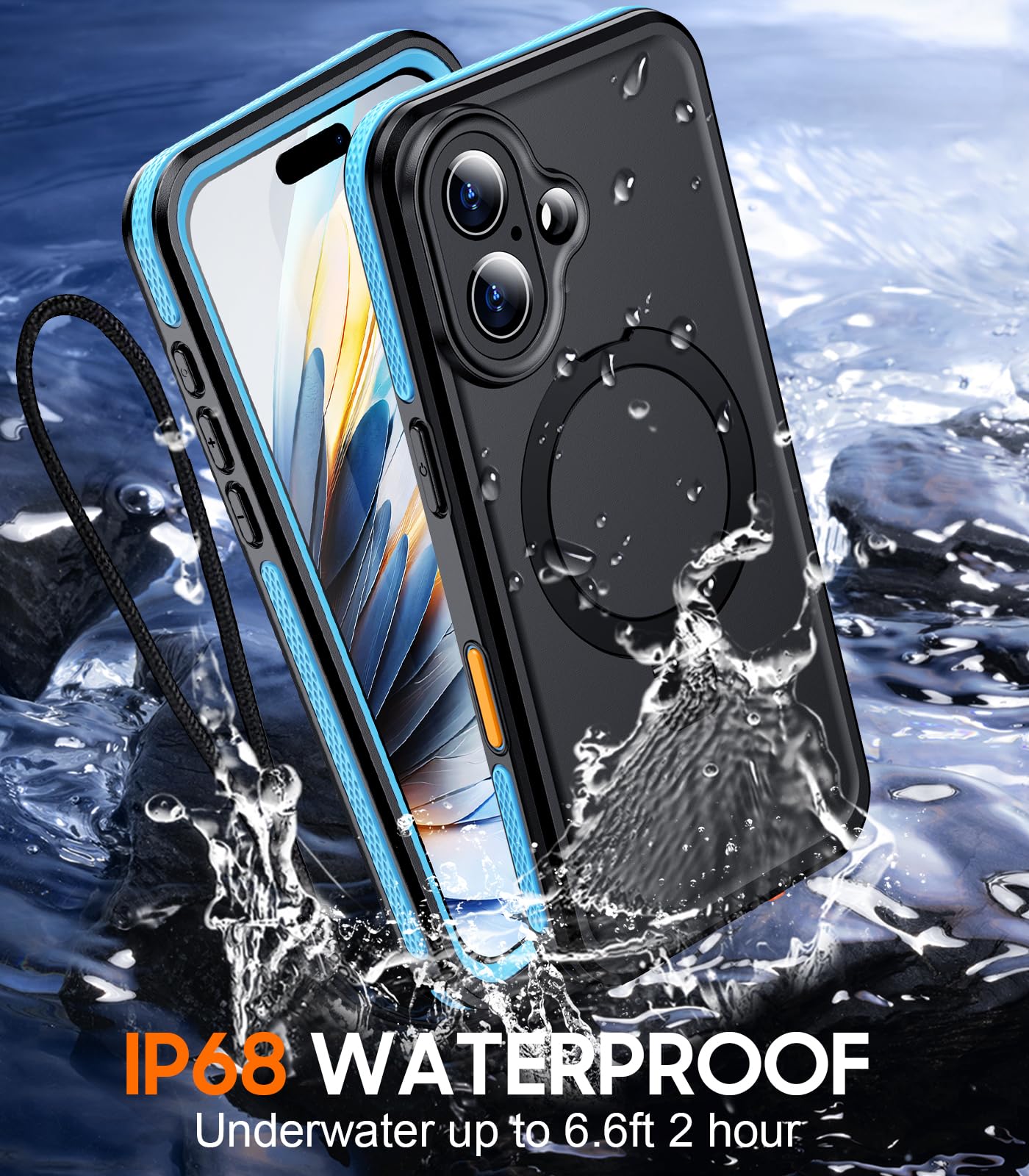 Foto 4 pulgar | Funda De Teléfono Temdan Magnética Impermeable Para Iphone 16 De 6.1 Pulgadas, Azul - Venta Internacional.